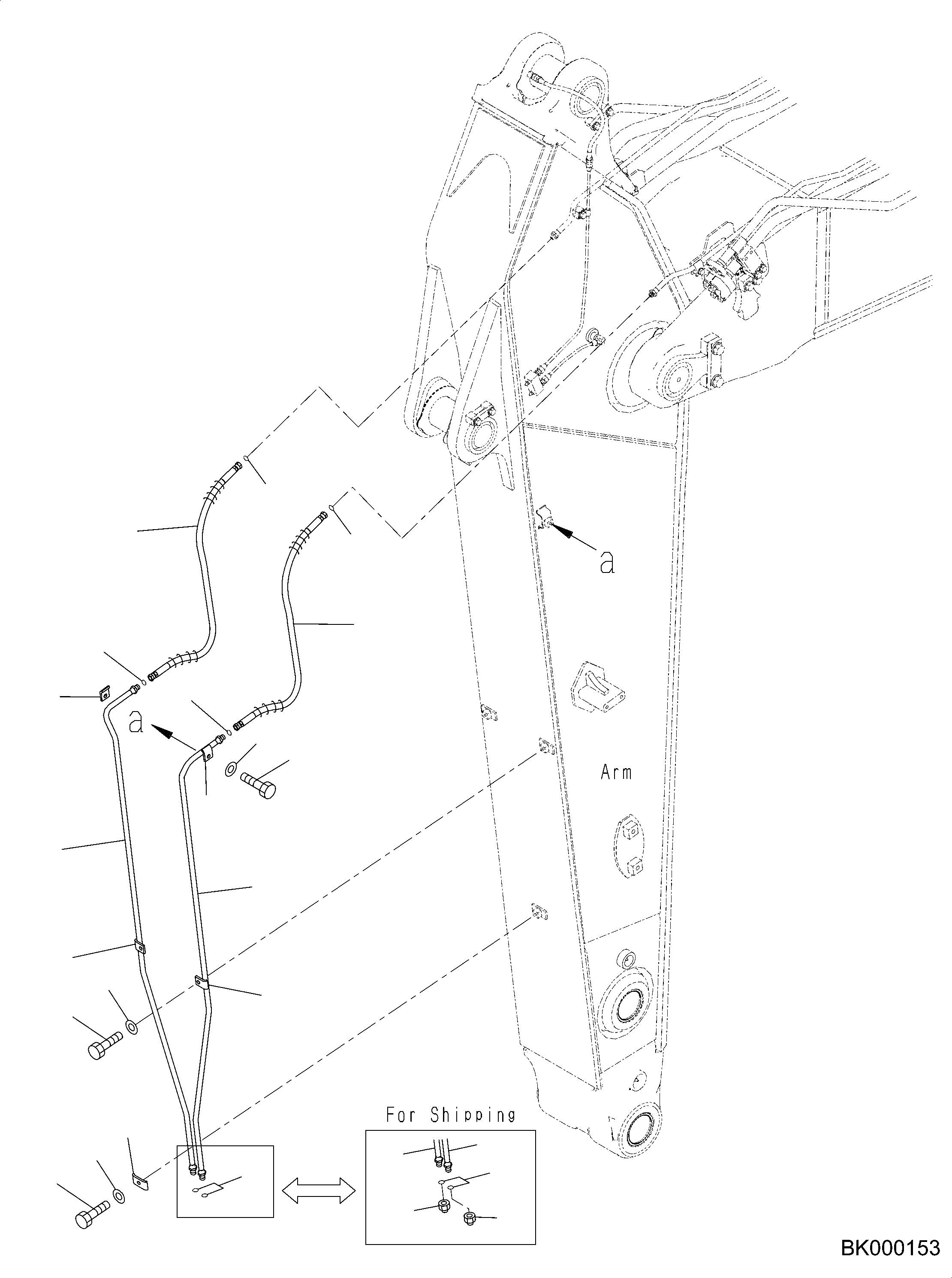 Komatsu parts book diagram for PC490LC-10 S/N 80001-UP: ARM, 2900MM, WITH QUICK COUPLER, KUK, QUICK COUPLER PIPING