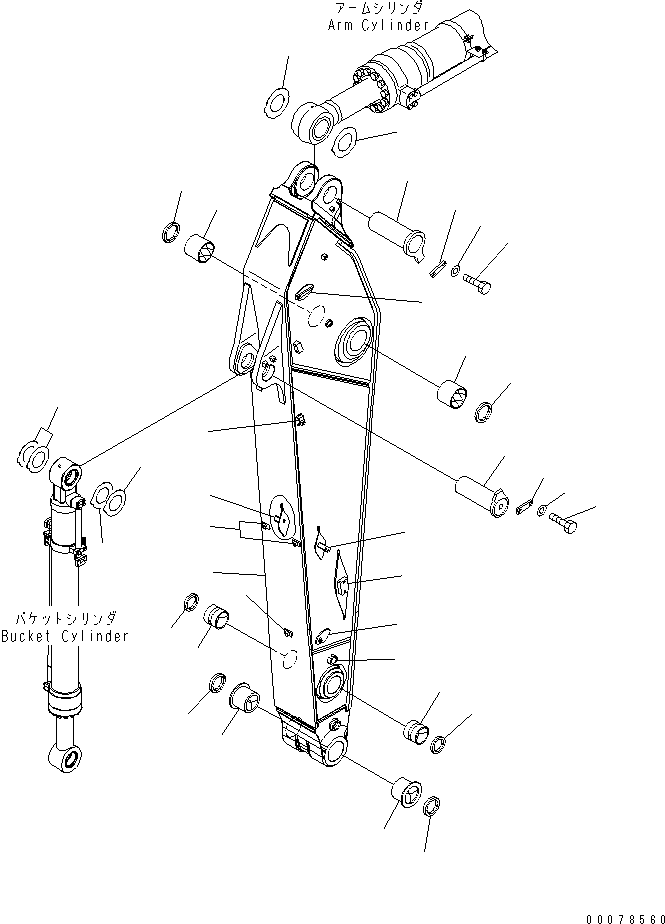 Komatsu parts book diagram for PC490LC-10 S/N 80001-UP: ARM, 2900MM, WITH 1-ADDITIONAL ACTUATOR PIPING, ACCUMULATOR, QUICK COUPLER, KUK, ARM