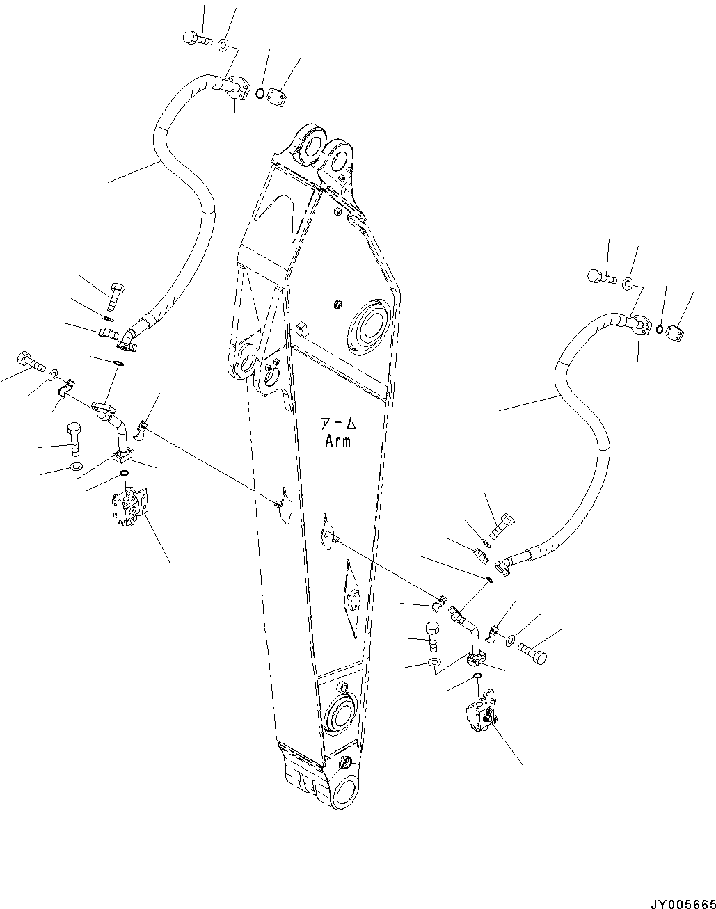 Komatsu parts book diagram for PC490LC-10 S/N 80001-UP: ARM, 2900MM, WITH 1-ADDITIONAL ACTUATOR PIPING, ACCUMULATOR, QUICK COUPLER, KUK, ADDITIONAL PIPING