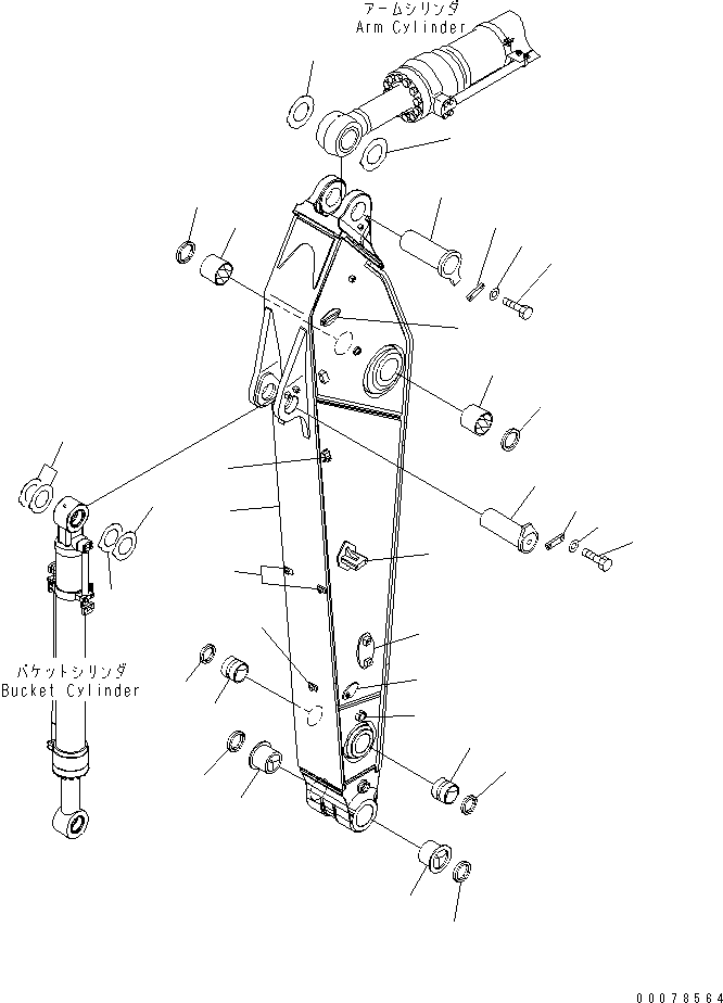 Komatsu parts book diagram for PC490LC-10 S/N 80001-UP: ARM, 2900MM, WITH 2-ADDITIONAL ACTUATOR PIPING, ACCUMULATOR, QUICK COUPLER, KUK, ARM