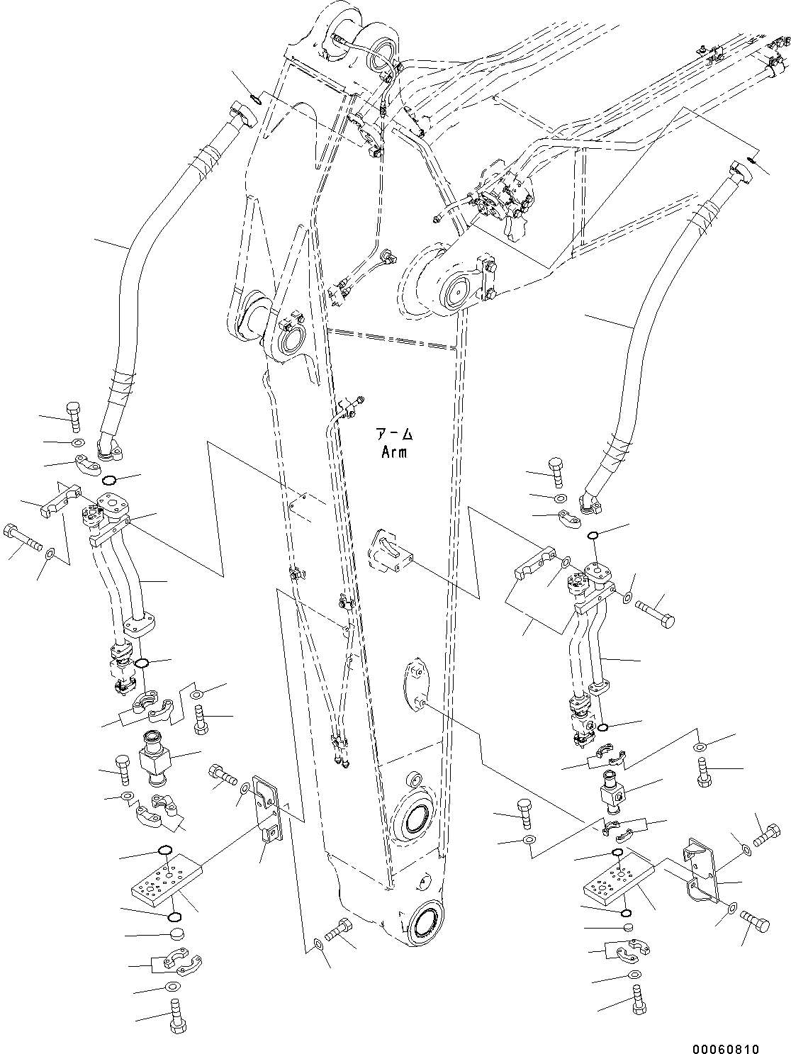 Komatsu parts book diagram for PC490LC-10 S/N 80001-UP: ARM, 2900MM, WITH 2-ADDITIONAL ACTUATOR PIPING, ACCUMULATOR, QUICK COUPLER, KUK, PIPING