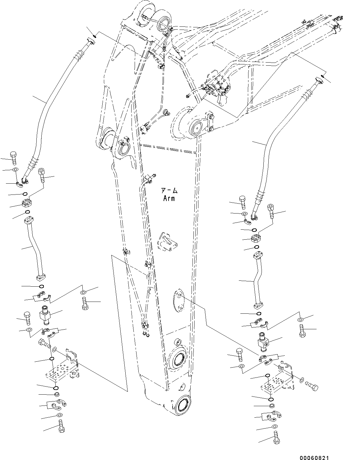 Komatsu parts book diagram for PC490LC-10 S/N 80001-UP: ARM, 2900MM, WITH 2-ADDITIONAL ACTUATOR PIPING, ACCUMULATOR, QUICK COUPLER, KUK, ADDITIONAL PIPING