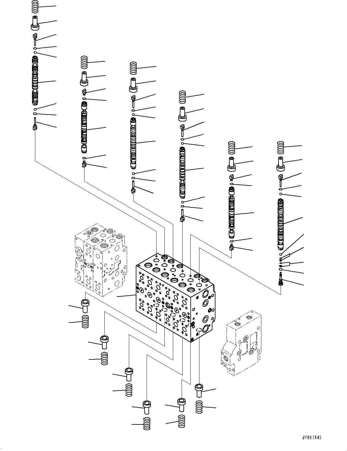 Komatsu parts book diagram for PC490LC-10 S/N K60001-UP: MAIN CONTROL VALVE, WITH 1-ADDITIONAL ACTUATOR PIPING, ACCUMULATOR, INNER PARTS (1/22)