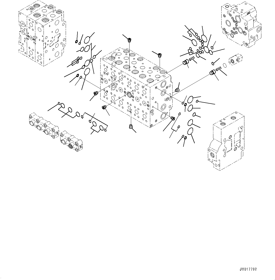 Komatsu parts book diagram for PC490LC-10 S/N K60001-UP: MAIN CONTROL VALVE, WITH 1-ADDITIONAL ACTUATOR PIPING, ACCUMULATOR, INNER PARTS (4/22)