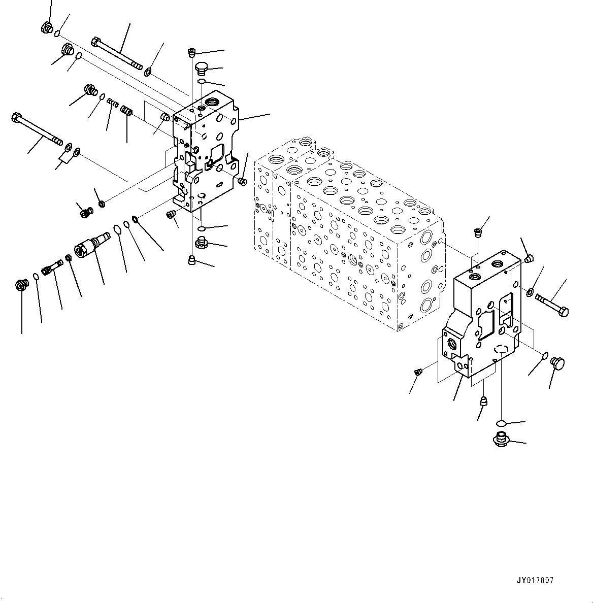 Komatsu parts book diagram for PC490LC-10 S/N K60001-UP: MAIN CONTROL VALVE, WITH 1-ADDITIONAL ACTUATOR PIPING, ACCUMULATOR, INNER PARTS (7/22)
