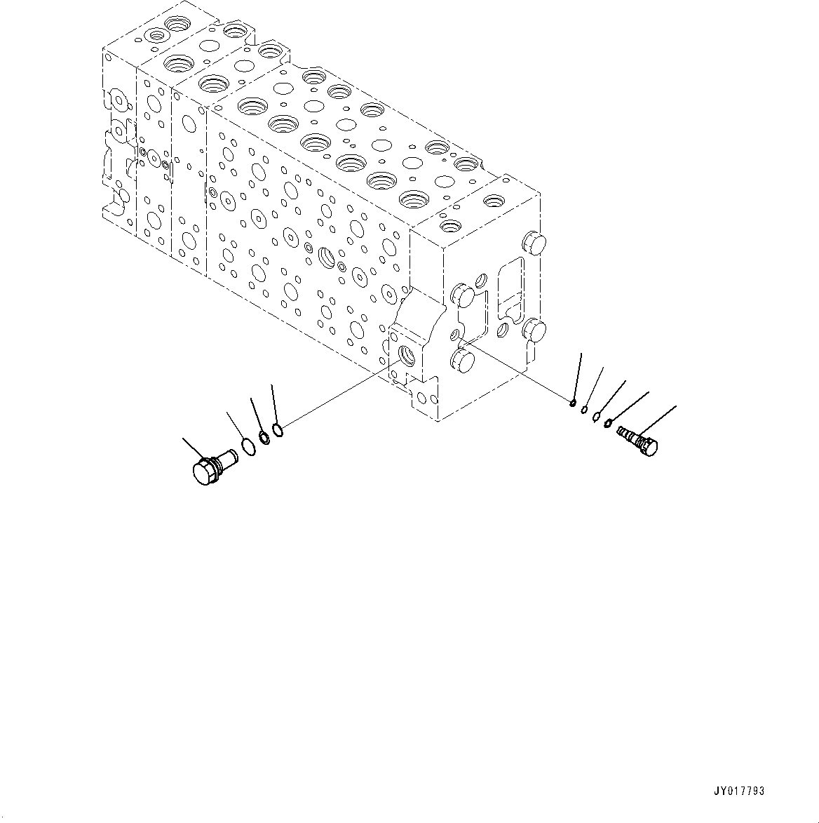 Komatsu parts book diagram for PC490LC-10 S/N K60001-UP: MAIN CONTROL VALVE, WITH 1-ADDITIONAL ACTUATOR PIPING, ACCUMULATOR, INNER PARTS (11/22)