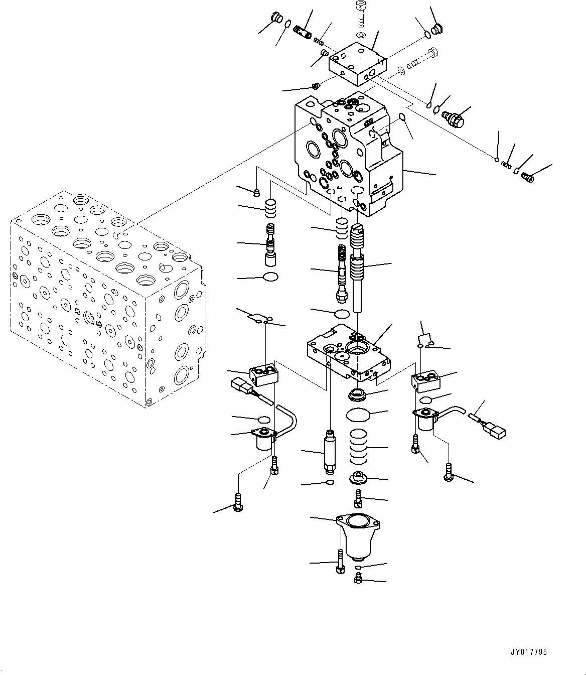 Komatsu parts book diagram for PC490LC-10 S/N K60001-UP: MAIN CONTROL VALVE, WITH 1-ADDITIONAL ACTUATOR PIPING, ACCUMULATOR, INNER PARTS (13/22)