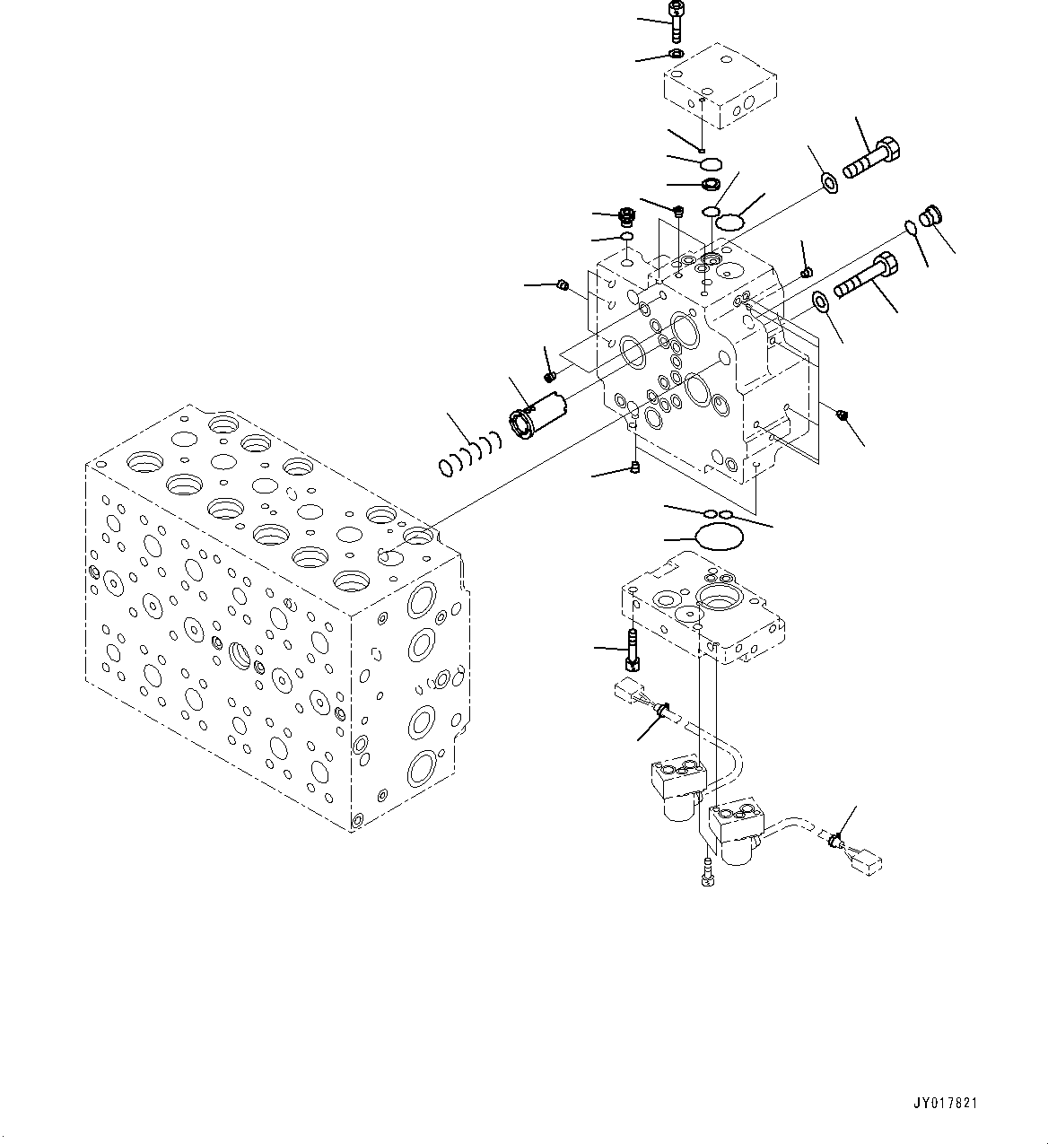 Komatsu parts book diagram for PC490LC-10 S/N K60001-UP: MAIN CONTROL VALVE, WITH 1-ADDITIONAL ACTUATOR PIPING, ACCUMULATOR, INNER PARTS (14/22)