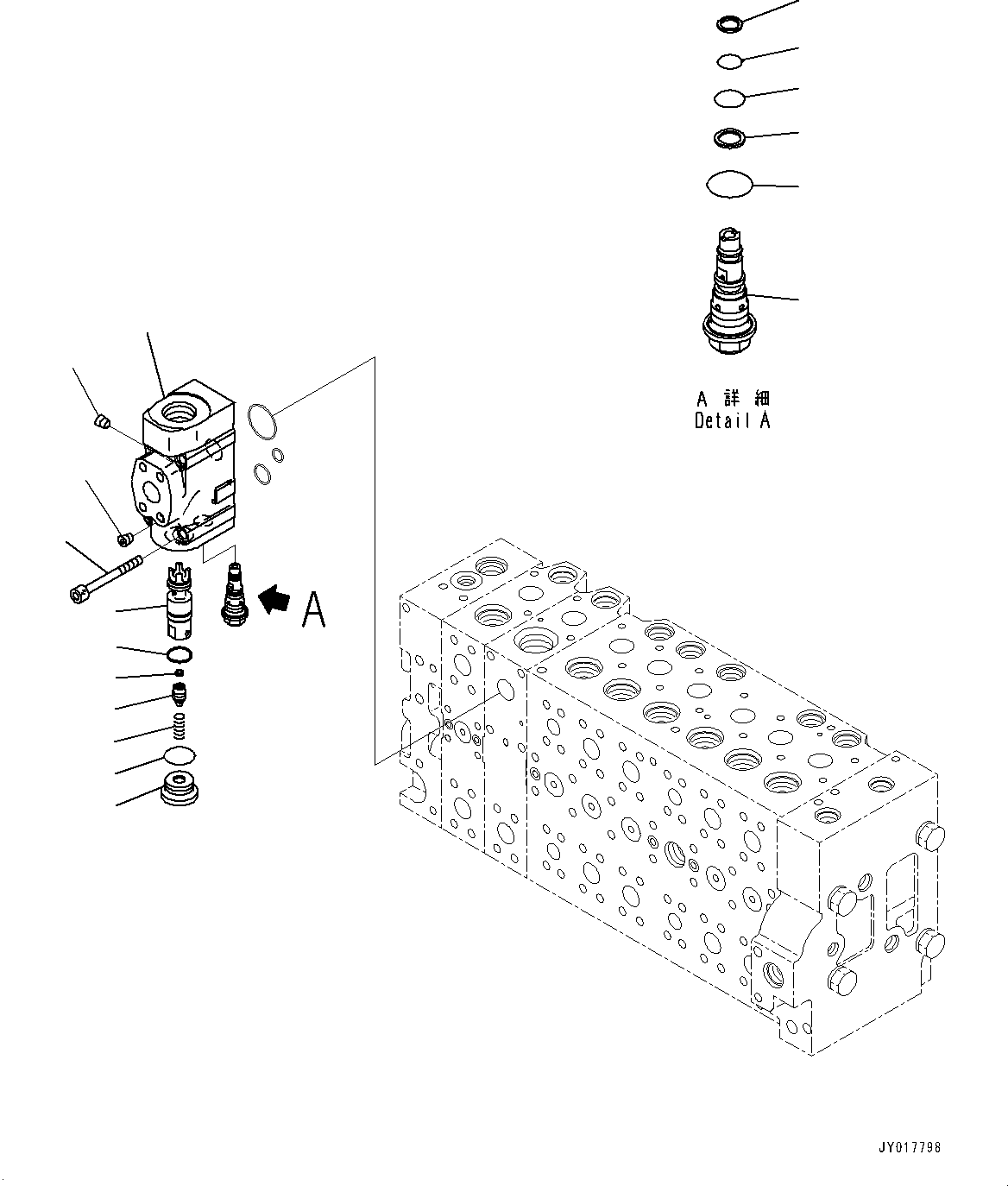 Komatsu parts book diagram for PC490LC-10 S/N K60001-UP: MAIN CONTROL VALVE, WITH 1-ADDITIONAL ACTUATOR PIPING, ACCUMULATOR, INNER PARTS (18/22)