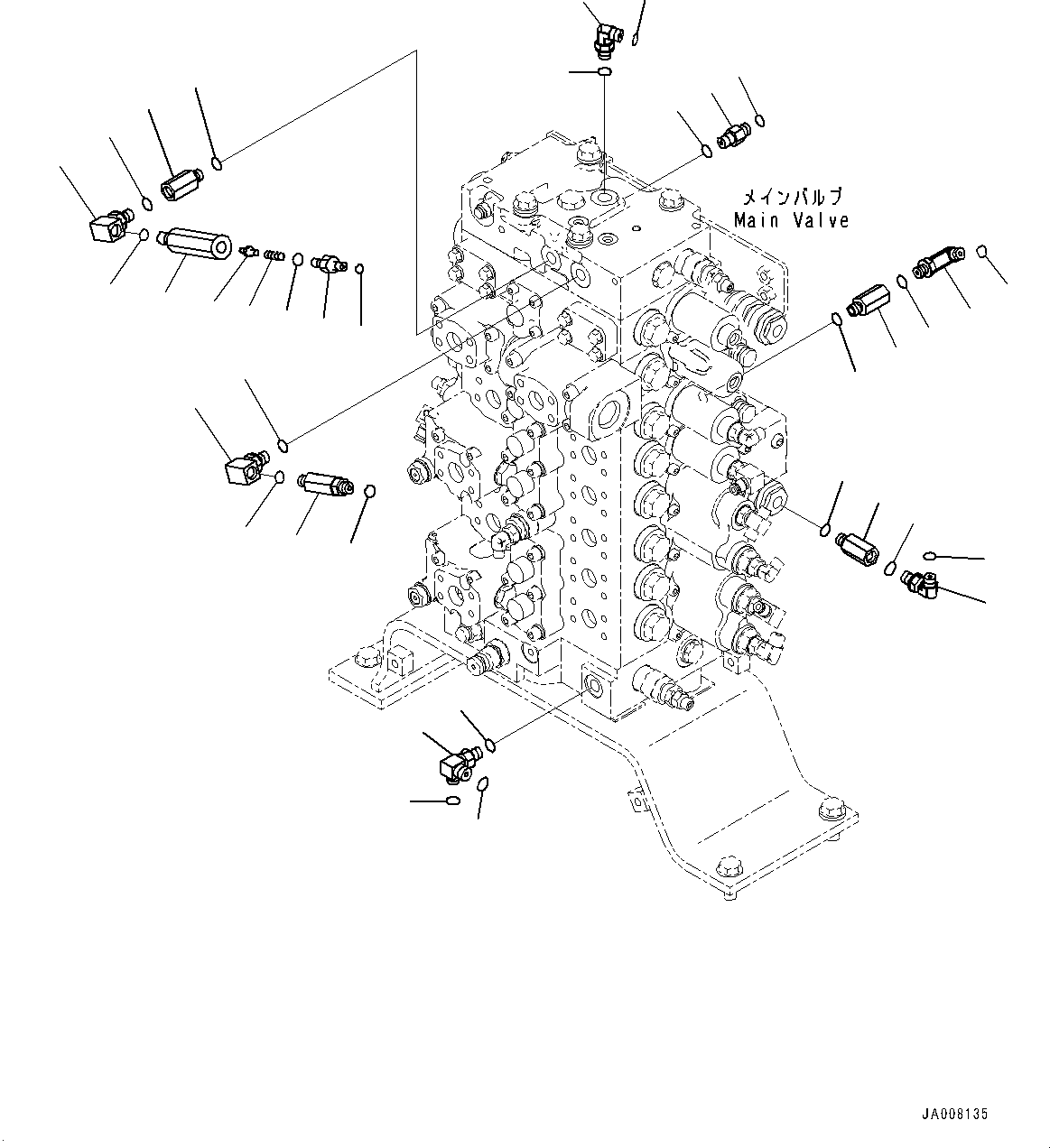 Komatsu parts book diagram for PC490LC-10 S/N K60001-UP: MAIN CONTROL VALVE, WITH 1-ADDITIONAL ACTUATOR PIPING, ACCUMULATOR, CONTROL VALVE RELATED PARTS (2/2)