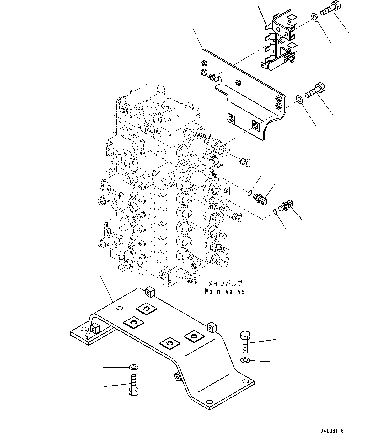 Komatsu parts book diagram for PC490LC-10 S/N K60001-UP: MAIN CONTROL VALVE, WITH 1-ADDITIONAL ACTUATOR PIPING, ACCUMULATOR, VALVE BRACKET AND SENSOR
