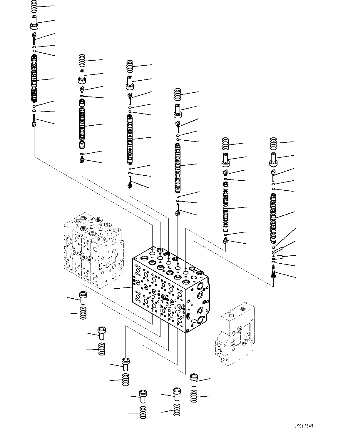Komatsu parts book diagram for PC490LC-10 S/N K60001-UP: MAIN CONTROL VALVE, WITH 2-ADDITIONAL ACTUATOR PIPING, ACCUMULATOR, INNER PARTS (1/24)