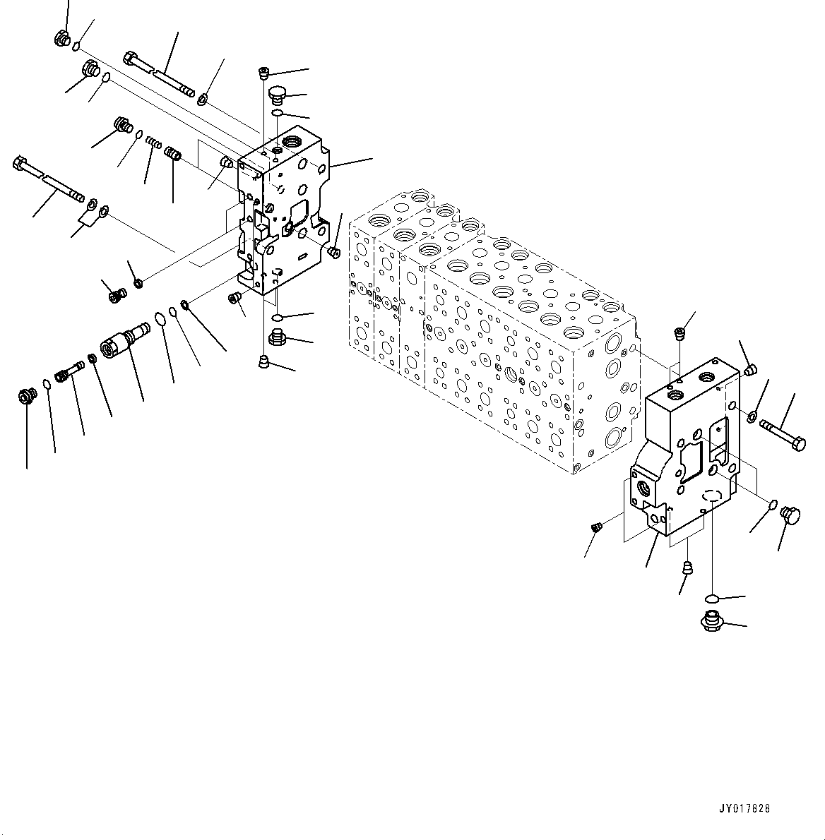 Komatsu parts book diagram for PC490LC-10 S/N K60001-UP: MAIN CONTROL VALVE, WITH 2-ADDITIONAL ACTUATOR PIPING, ACCUMULATOR, INNER PARTS (7/24)