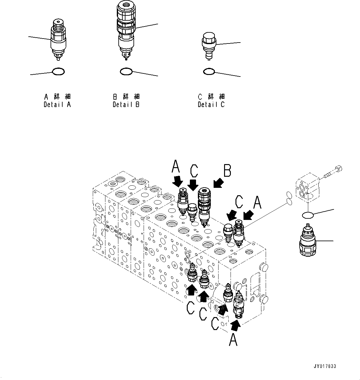 Komatsu parts book diagram for PC490LC-10 S/N K60001-UP: MAIN CONTROL VALVE, WITH 2-ADDITIONAL ACTUATOR PIPING, ACCUMULATOR, INNER PARTS (12/24)