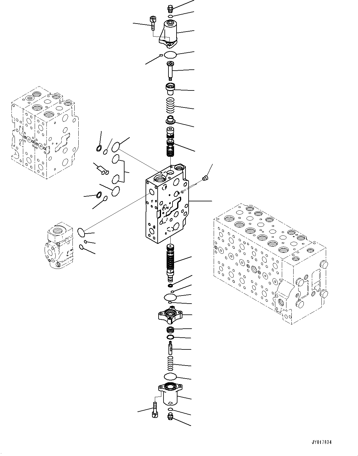 Komatsu parts book diagram for PC490LC-10 S/N K60001-UP: MAIN CONTROL VALVE, WITH 2-ADDITIONAL ACTUATOR PIPING, ACCUMULATOR, INNER PARTS (15/24)
