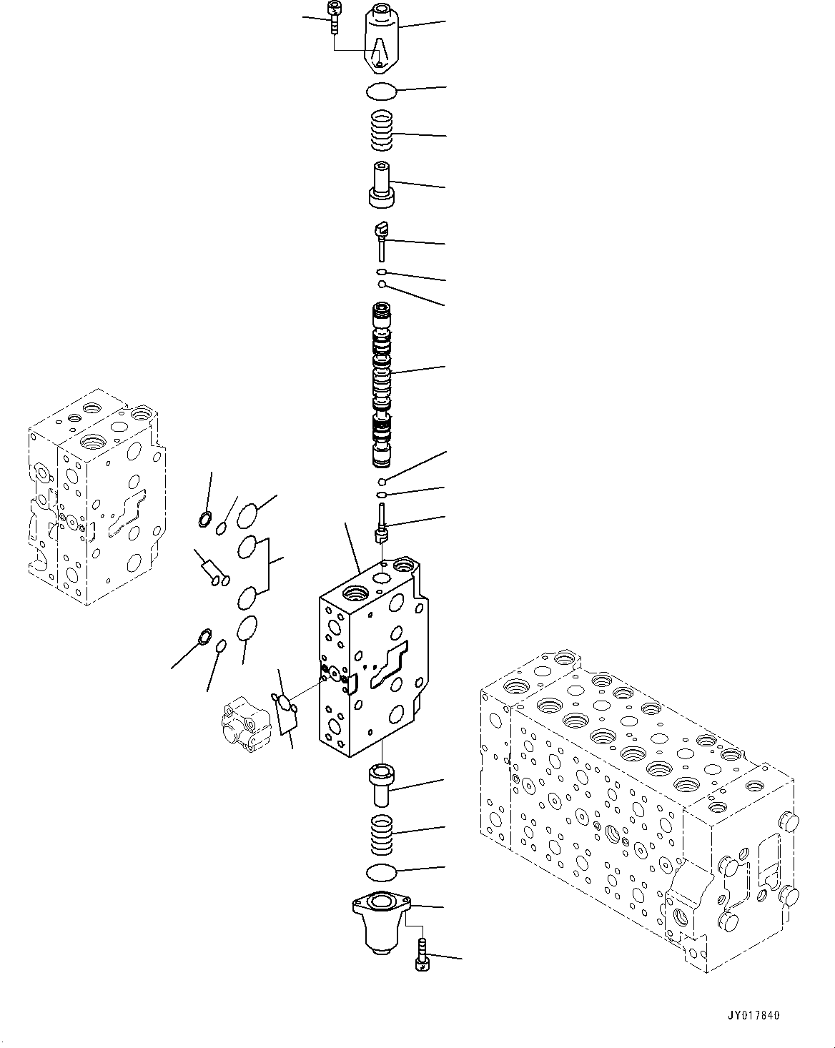 Komatsu parts book diagram for PC490LC-10 S/N K60001-UP: MAIN CONTROL VALVE, WITH 2-ADDITIONAL ACTUATOR PIPING, ACCUMULATOR, INNER PARTS (20/24)