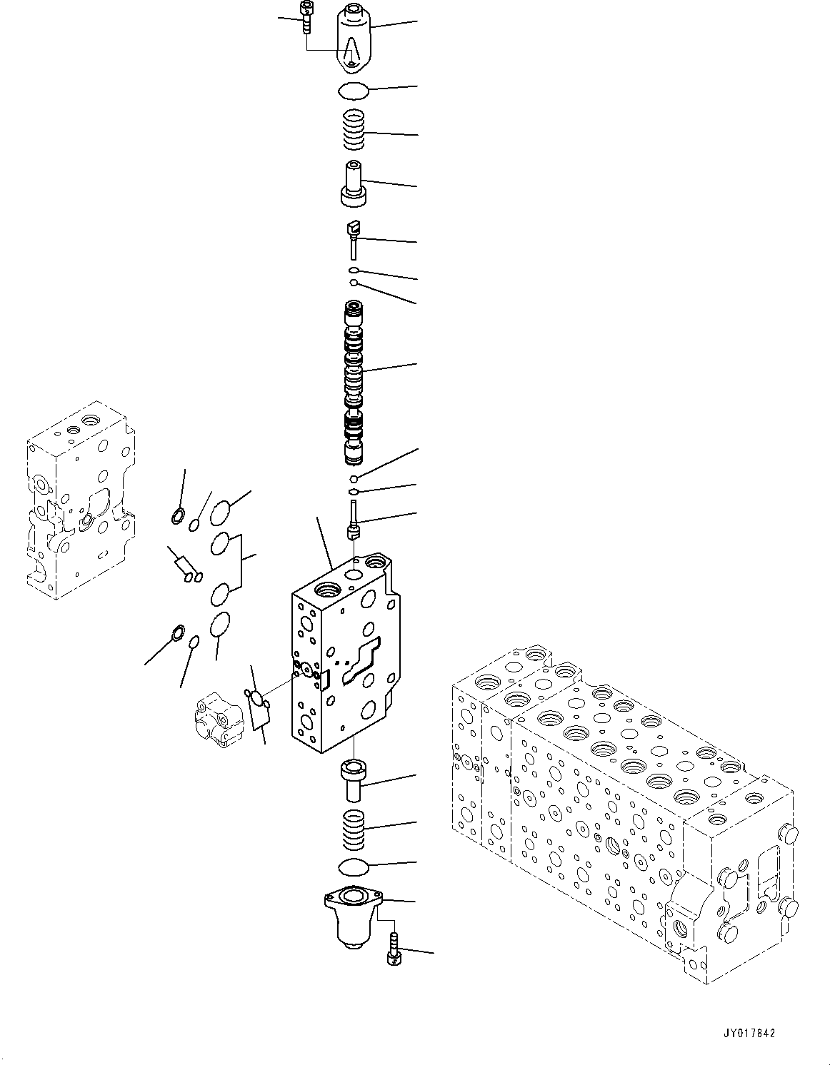 Komatsu parts book diagram for PC490LC-10 S/N K60001-UP: MAIN CONTROL VALVE, WITH 2-ADDITIONAL ACTUATOR PIPING, ACCUMULATOR, INNER PARTS (22/24)