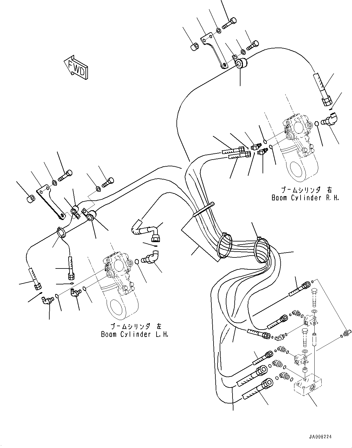 Komatsu parts book diagram for PC490LC-10 S/N K60001-UP: ANTI-DROP VALVE, BOOM 6700MM AND ARM 2400MM, BOOM ANTI-DROP VALVE PIPING