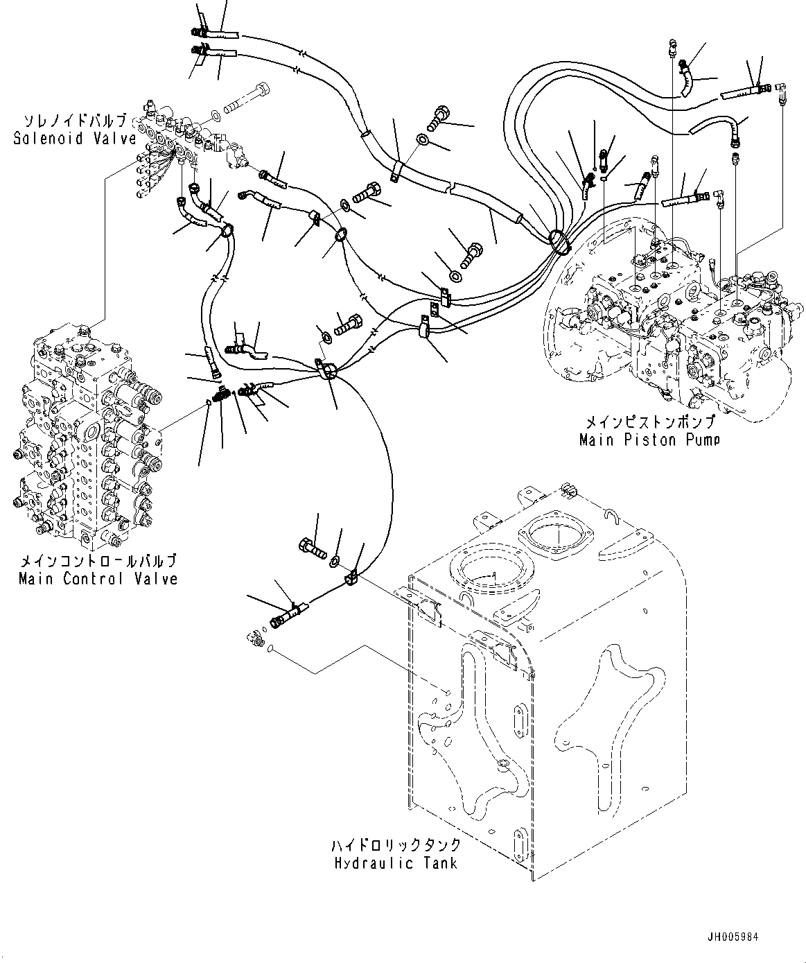 Komatsu parts book diagram for PC490LC-10 S/N K60001-UP: LS PIPING, WITH 1-SERVICE VALVE