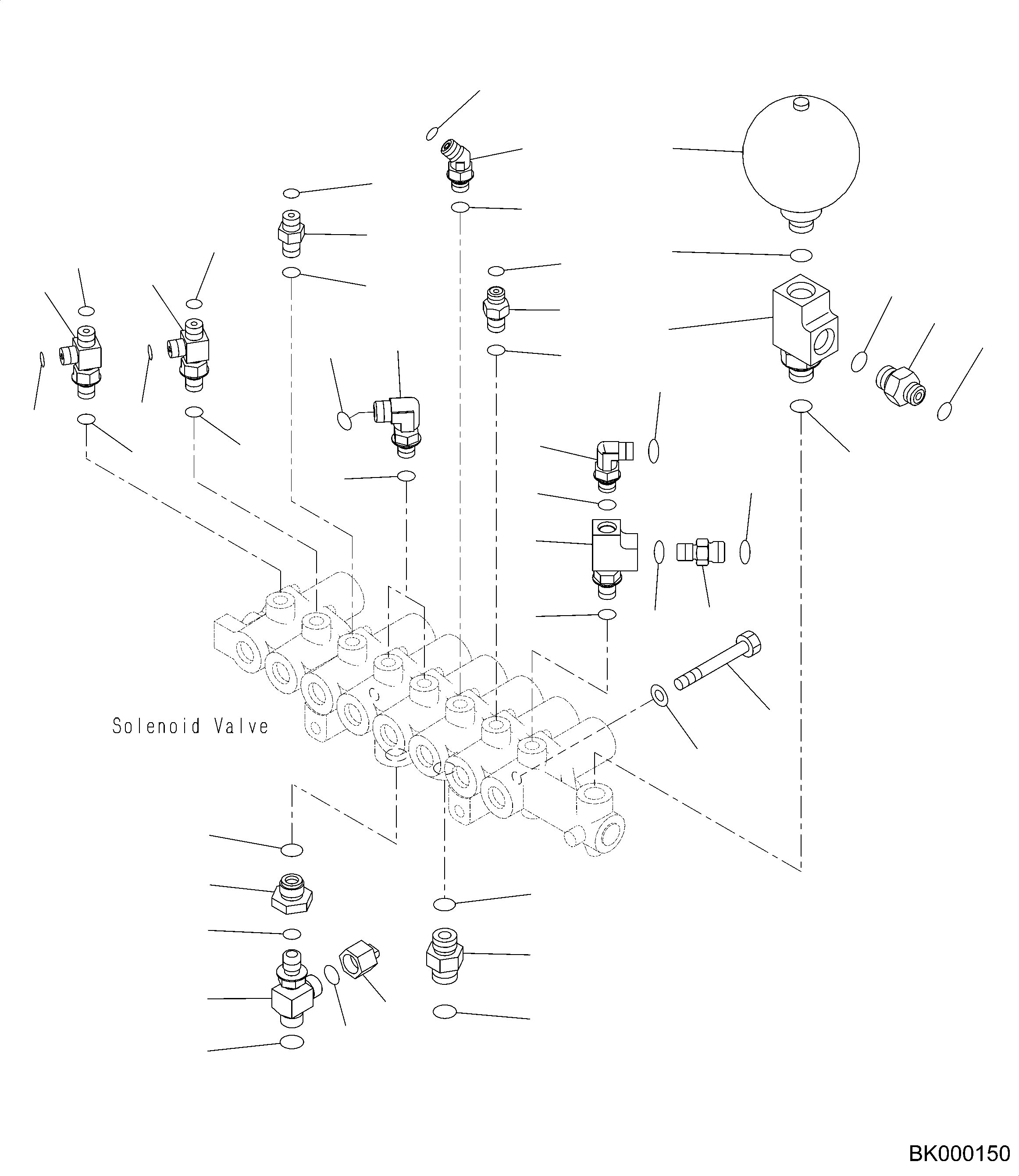 Komatsu parts book diagram for PC490LC-10 S/N K60001-UP: SOLENOID VALVE PIPING, WITH ADDITIONAL ACTUATOR PIPING, ACCUMULATOR, SOLENOID VALVE GROUP