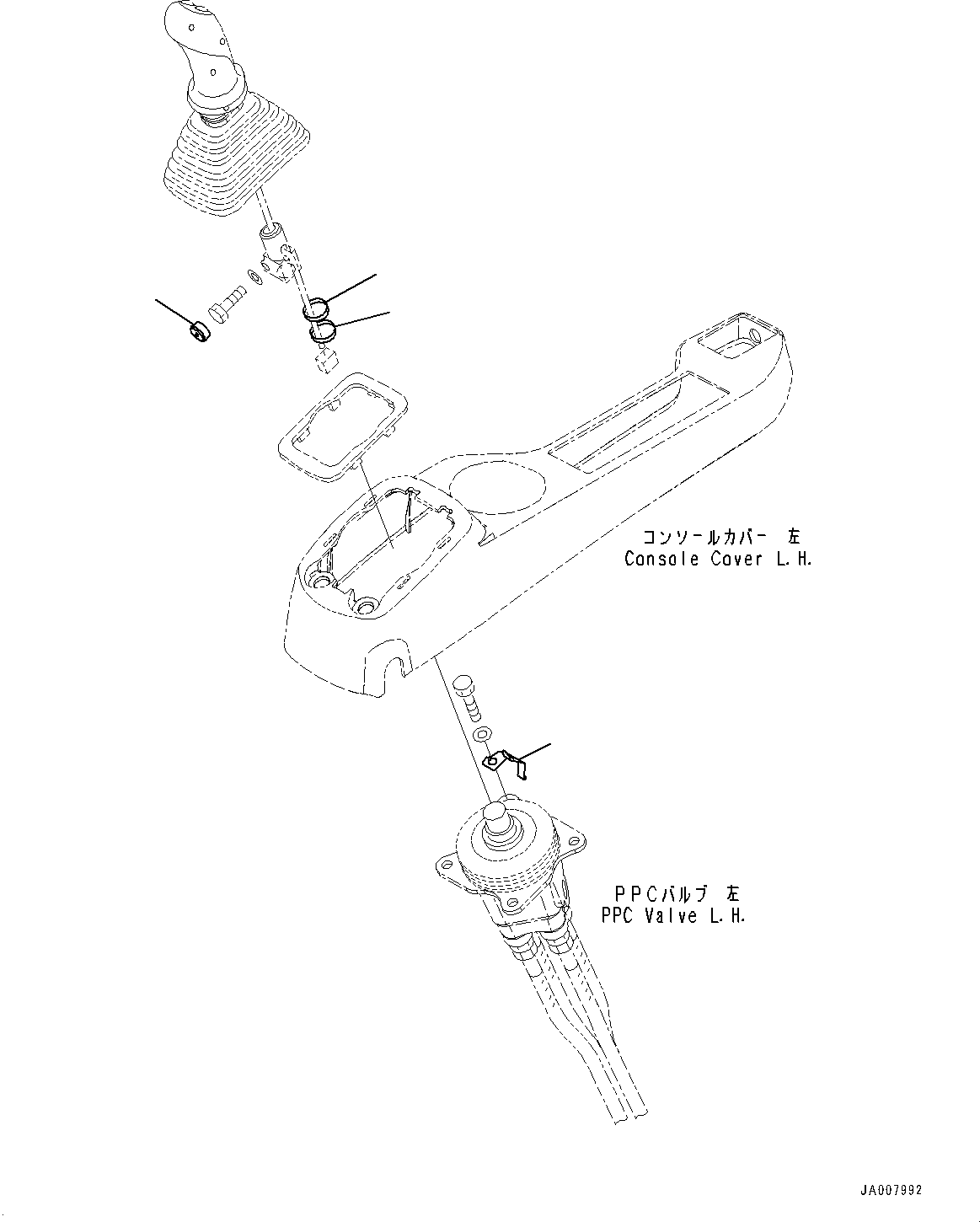 Komatsu parts book diagram for PC490LC-10 S/N K60001-UP: FLOOR FRAME GROUP, WITH ADDITIONAL ACTUATOR PIPING, ACCUMULATOR, FLOOR, WORK EQUIPMENT CONTROL LEVER, LHS (2/2)