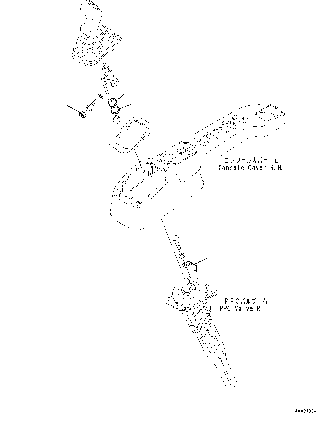 Komatsu parts book diagram for PC490LC-10 S/N K60001-UP: FLOOR FRAME GROUP, WITH ADDITIONAL ACTUATOR PIPING, ACCUMULATOR, FLOOR, WORK EQUIPMENT CONTROL LEVER, RHS (2/2)