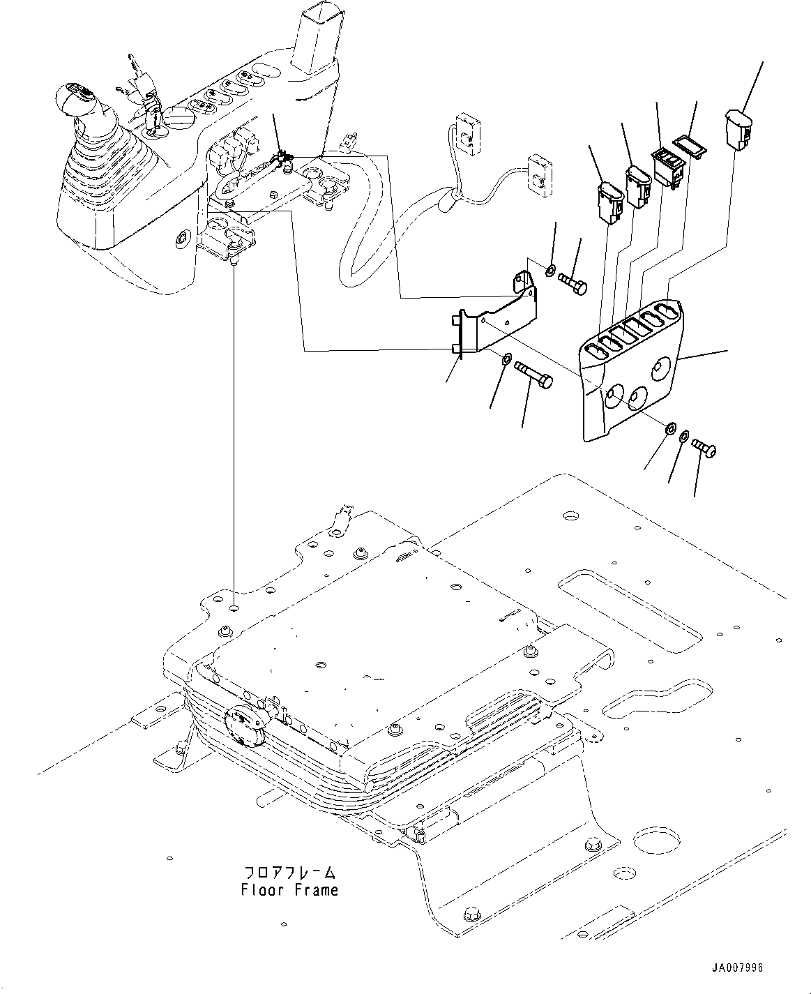 Komatsu parts book diagram for PC490LC-10 S/N K60001-UP: FLOOR FRAME GROUP, WITH ADDITIONAL ACTUATOR PIPING, ACCUMULATOR, FLOOR, SWITCH
