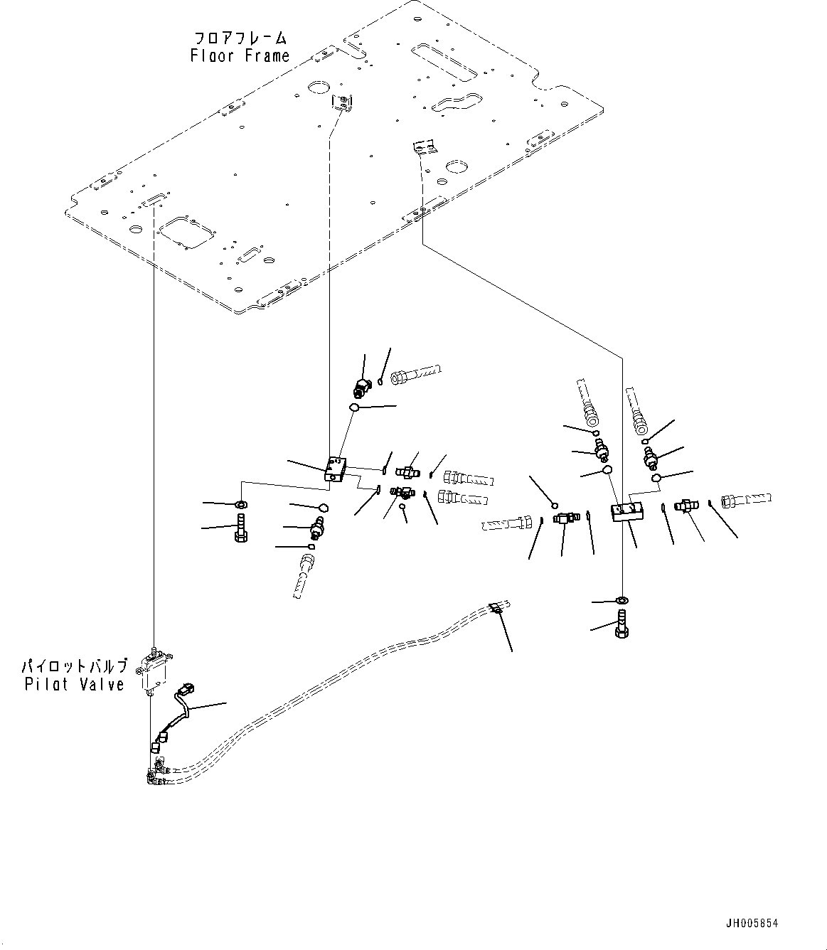 Komatsu parts book diagram for PC490LC-10 S/N K60001-UP: FLOOR FRAME GROUP, WITH ADDITIONAL ACTUATOR PIPING, ACCUMULATOR, FLOOR, PPC VALVE PIPING FOR TRAVEL