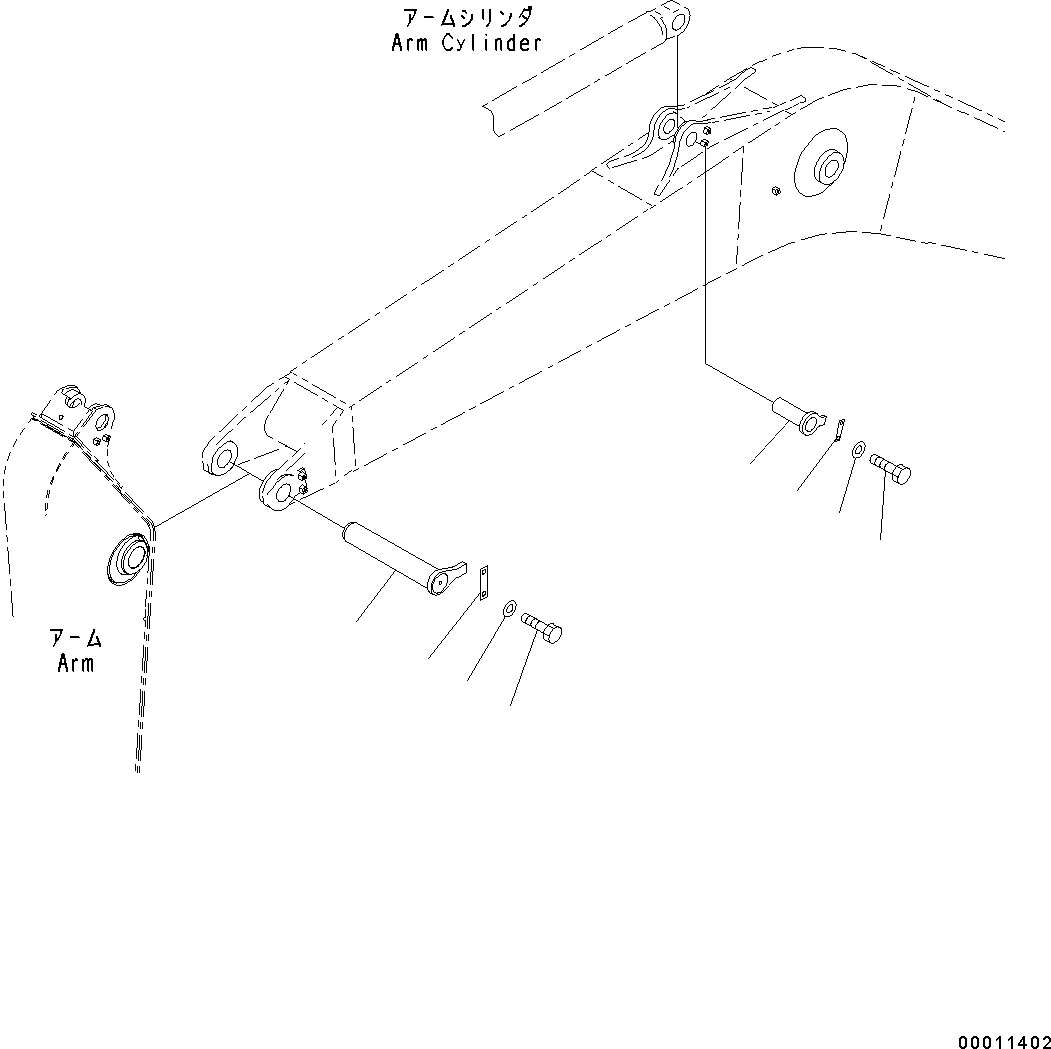 Komatsu parts book diagram for PC490LC-10 S/N K60001-UP: BOOM, 7100MM, 1-ATTACHMENT, WITH QUICK COUPLER, KUK, TOP PIN AND BOTTOM PIN