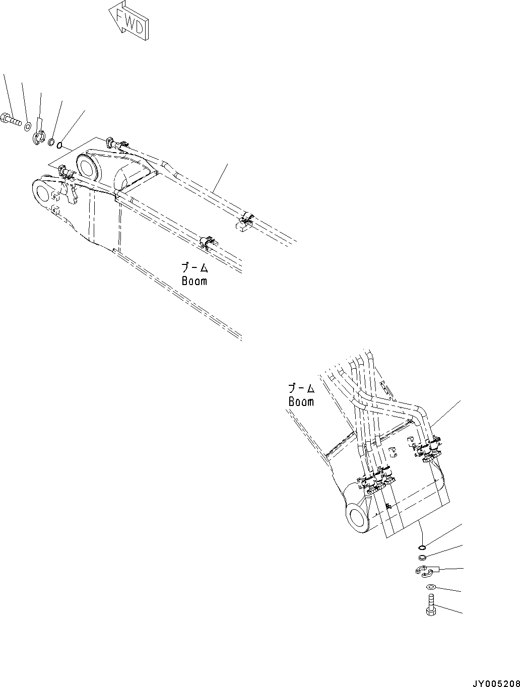 Komatsu parts book diagram for PC490LC-10 S/N K60001-UP: BOOM, 6700MM, 2-ATTACHMENT, WITH QUICK COUPLER, KUK, BLIND PARTS (1/3)