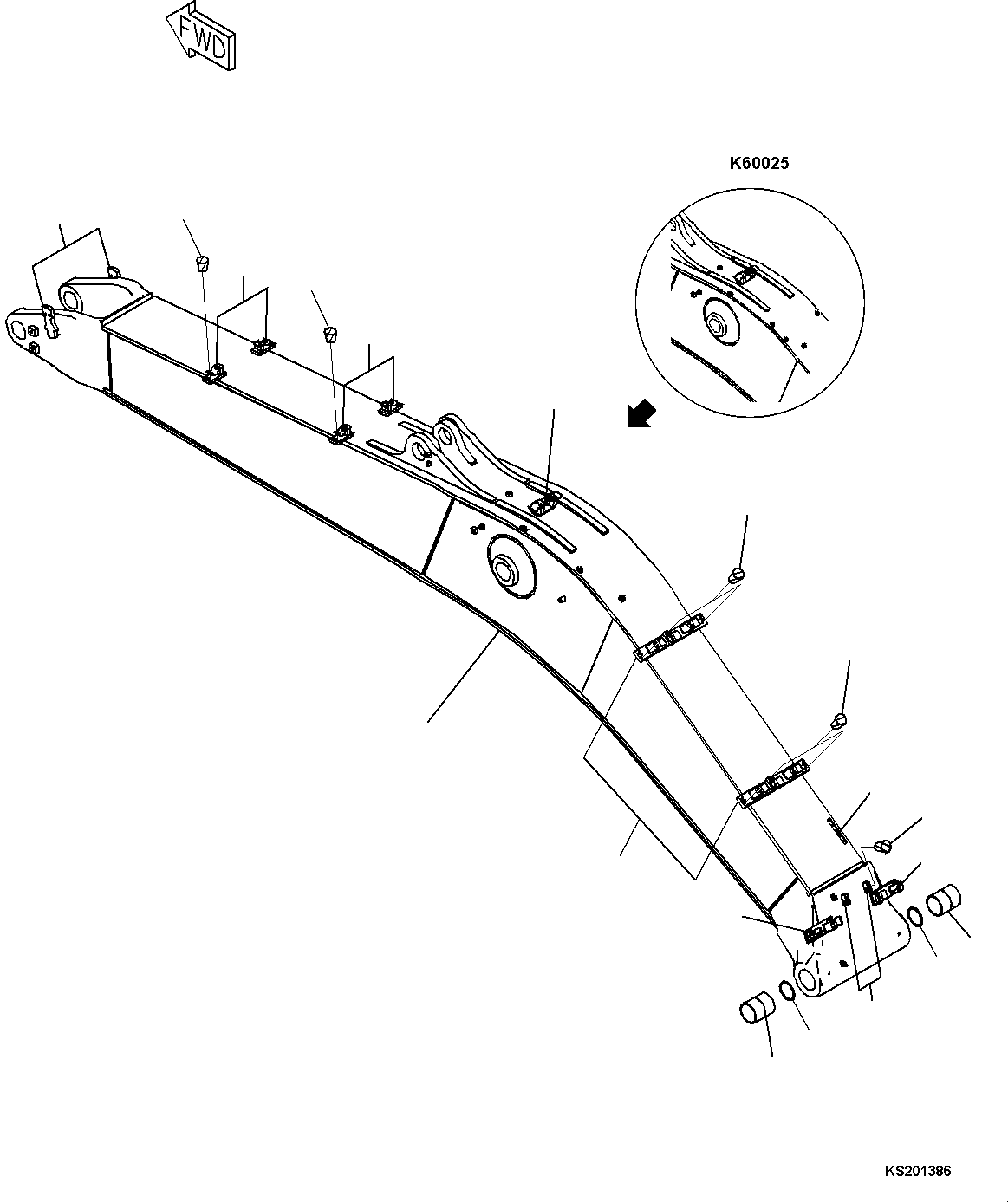 Komatsu parts book diagram for PC490LC-10 S/N K60001-UP: BOOM, 6700MM, 1-ATTACHMENT, WITH QUICK COUPLER, KUK, BOOM