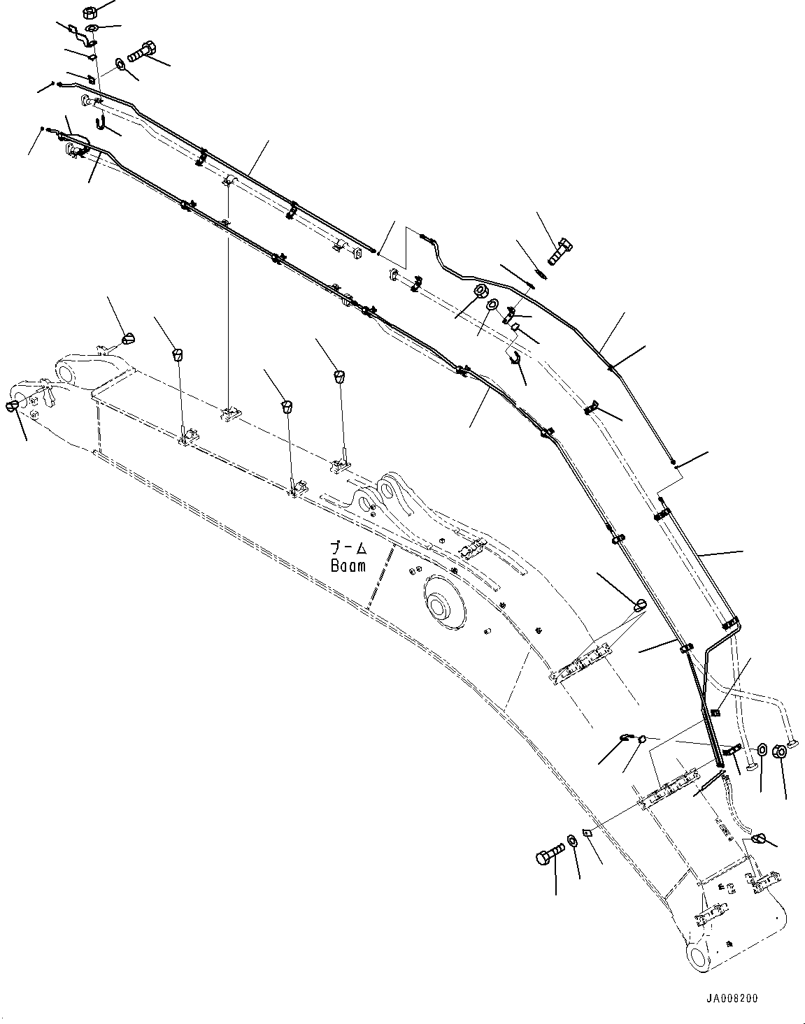 Komatsu parts book diagram for PC490LC-10 S/N K60001-UP: BOOM, 6700MM, 1-ATTACHMENT, WITH QUICK COUPLER, KUK, QUICK COUPLER PIPING