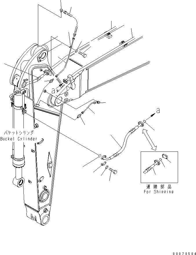 Komatsu parts book diagram for PC490LC-10 S/N K60001-UP: ARM, 2400MM, WITH 1-ADDITIONAL ACTUATOR PIPING, ACCUMULATOR, QUICK COUPLER, KUK, BUCKET CYLINDER HOSE AND LUBRICATION PIPING