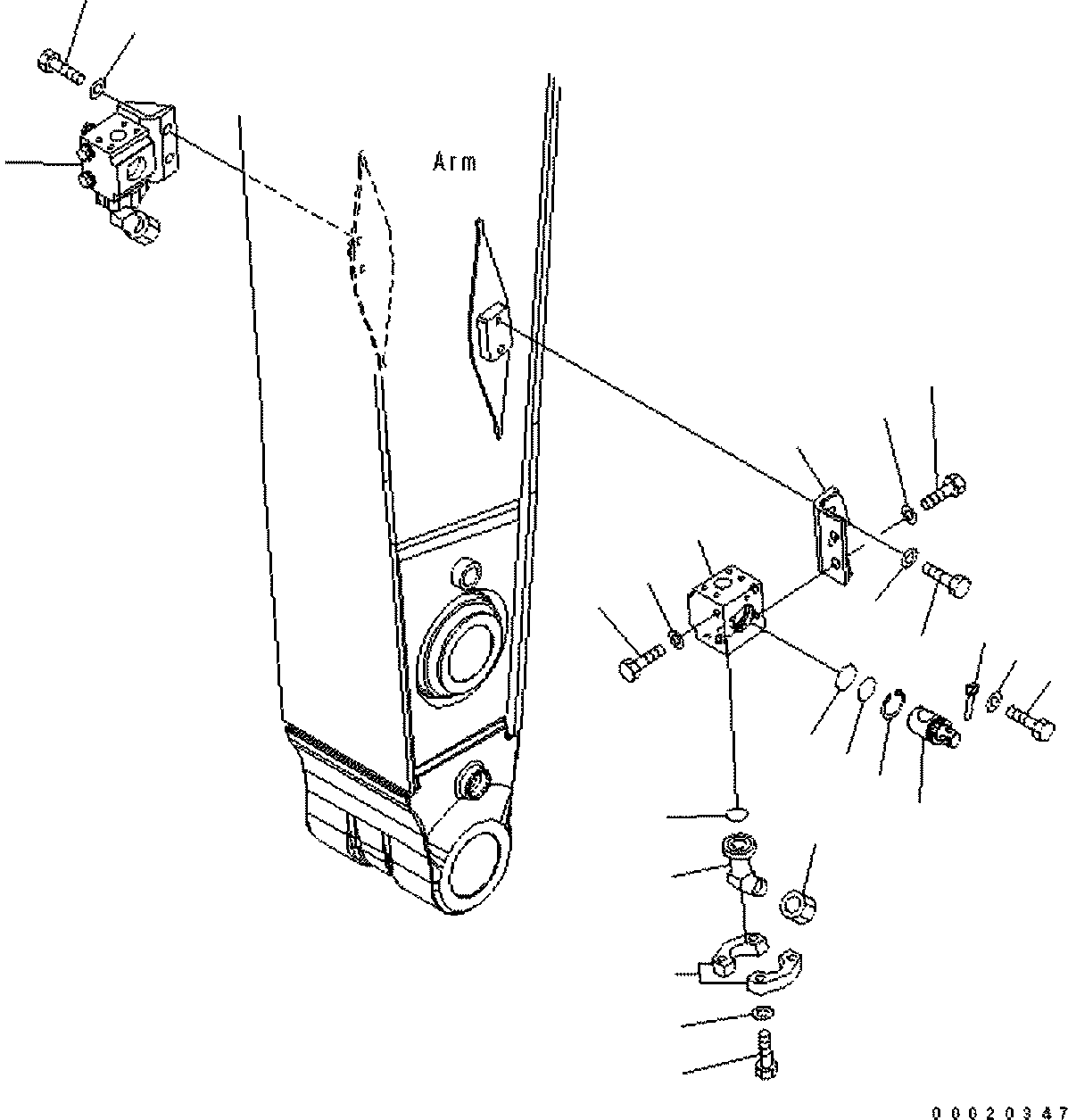 Komatsu parts book diagram for PC490LC-10 S/N K60001-UP: ARM, 2400MM, WITH 1-ADDITIONAL ACTUATOR PIPING, ACCUMULATOR, QUICK COUPLER, KUK, ATTACHMENT VALVE