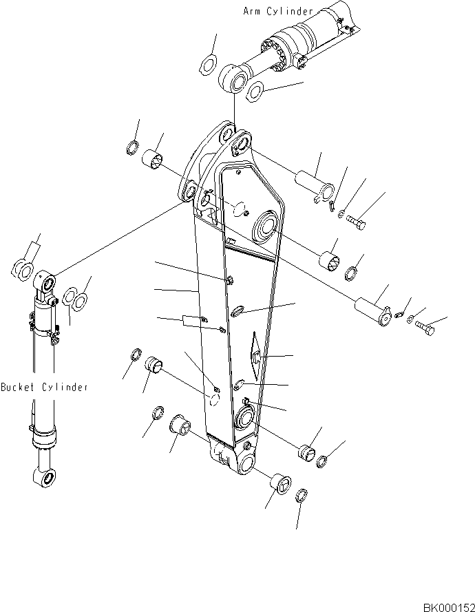 Komatsu parts book diagram for PC490LC-10 S/N K60001-UP: ARM, 2400MM, WITH 2-ADDITIONAL ACTUATOR PIPING, ACCUMULATOR, QUICK COUPLER, KUK, ARM