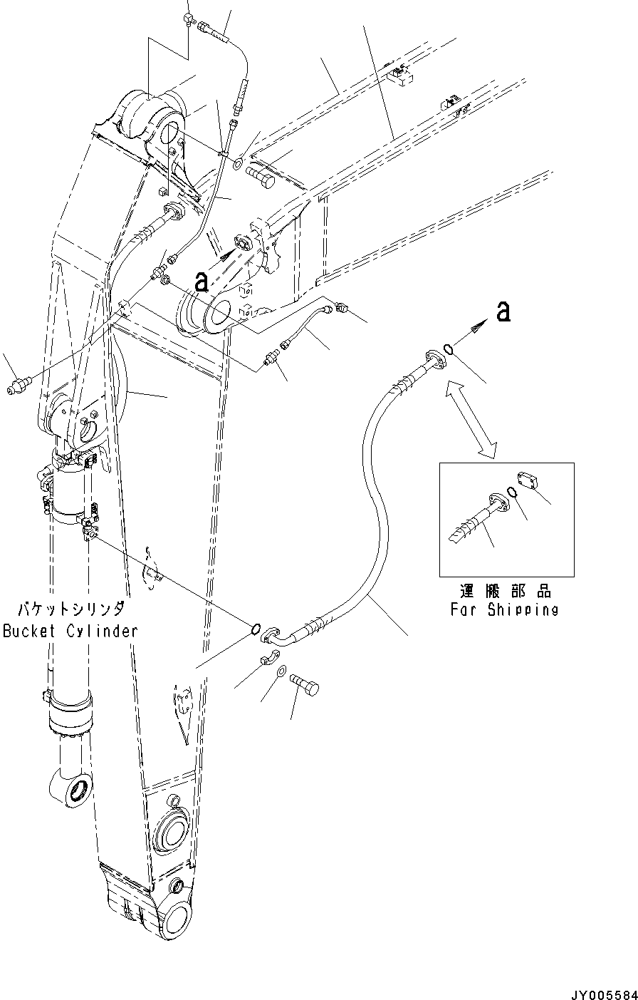 Komatsu parts book diagram for PC490LC-10 S/N K60001-UP: ARM, 2900MM, WITH 1-ADDITIONAL ACTUATOR PIPING, ACCUMULATOR, QUICK COUPLER, KUK, BUCKET CYLINDER HOSE AND LUBRICATION PIPING