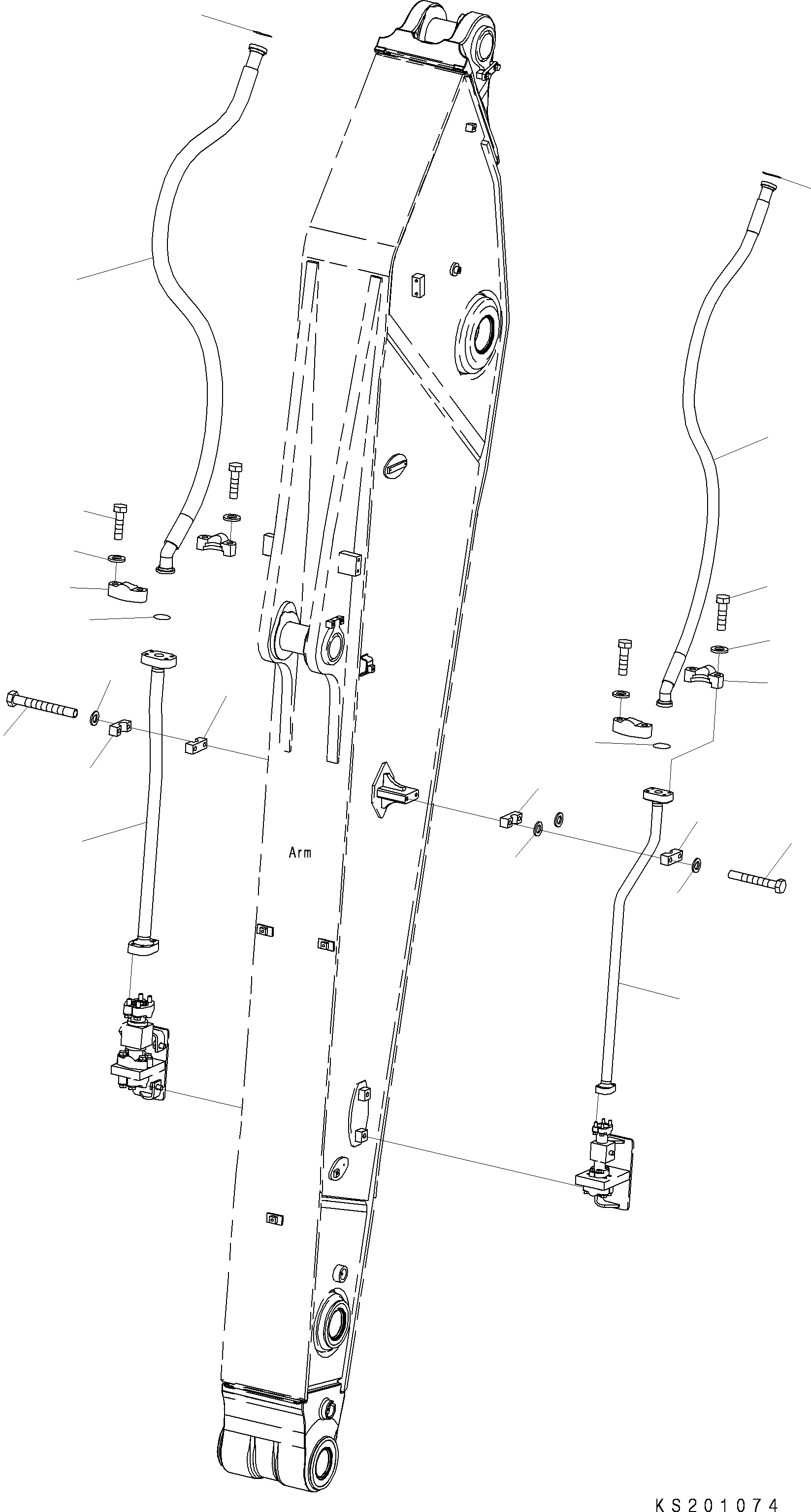 Komatsu parts book diagram for PC490LC-10 S/N K60001-UP: ARM, 4000MM, WITH 1-ADDITIONAL ACTUATOR PIPING, ACCUMULATOR, QUICK COUPLER, KUK, ADDITIONAL PIPING