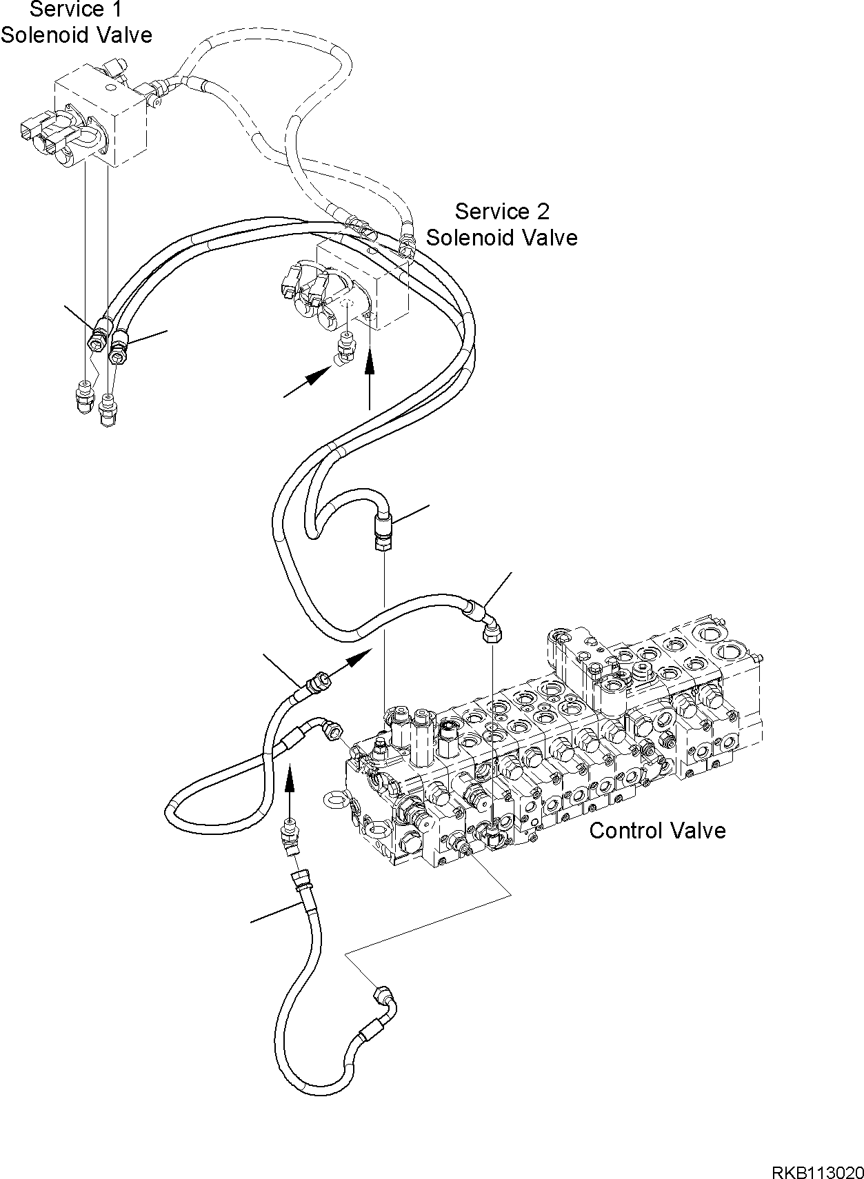 Excavators Komatsu / PC55MR-5E0 S/N F40001 AND UP(PC55MR5E) / CONTROL VALVE, ATTACHMENT PIPING, (1/2)(H0120-002038 : H0120-002038)