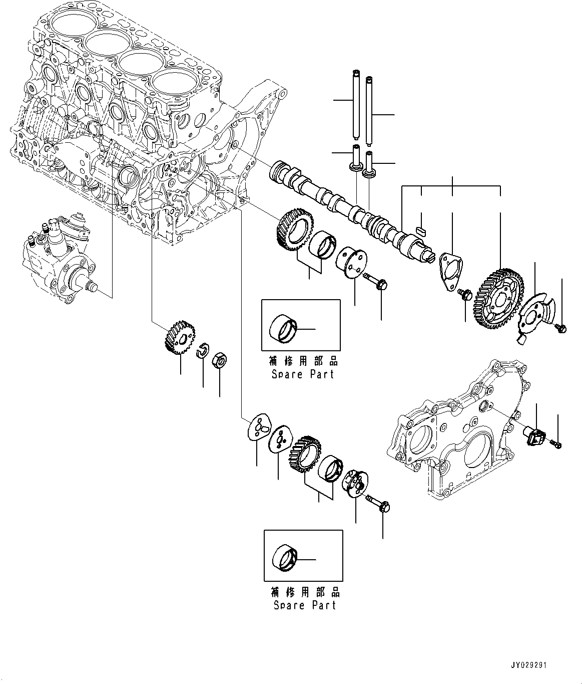 Komatsu parts book diagram for PC55MR-5E0 S/N 9101 AND UP: ENGINE, CAMSHAFT AND DRIVE GEAR