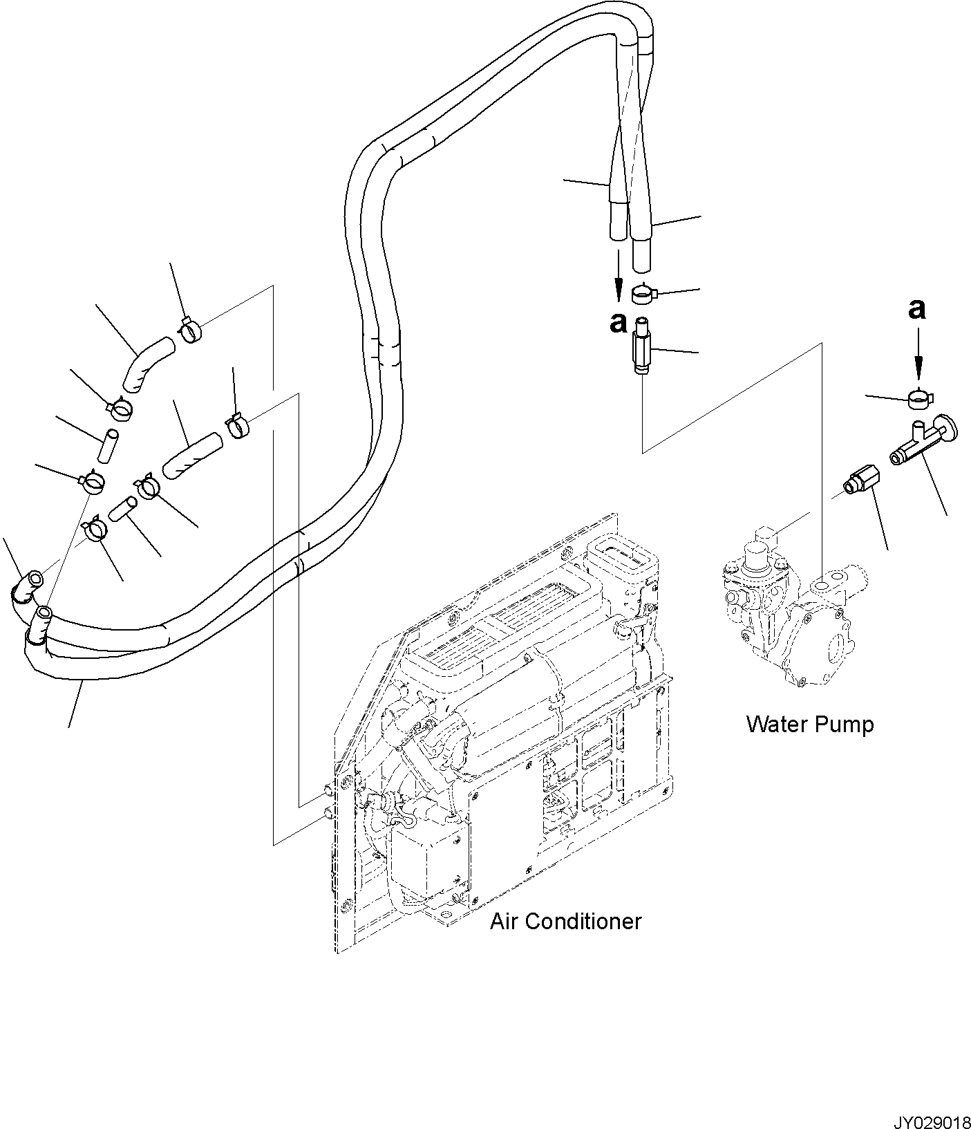Komatsu parts book diagram for PC55MR-5E0 S/N 9101 AND UP: ENGINE RELATED PARTS, HEATER PIPING