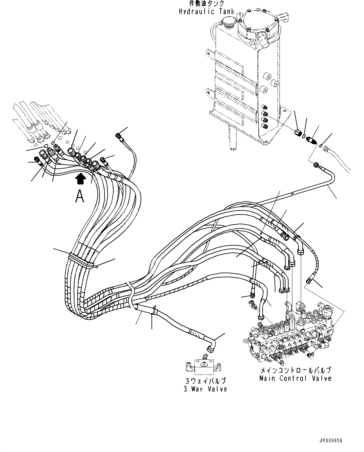 Komatsu parts book diagram for PC55MR-5E0 S/N 9101 AND UP: ACTUATOR PIPING, BOOM, ARM, BUCKET, ATTACHMENT PIPING
