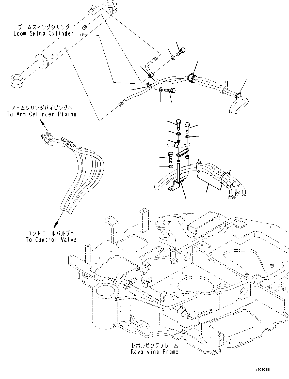 Komatsu parts book diagram for PC55MR-5E0 S/N 9101 AND UP: ACTUATOR PIPING, HOSE CLAMP