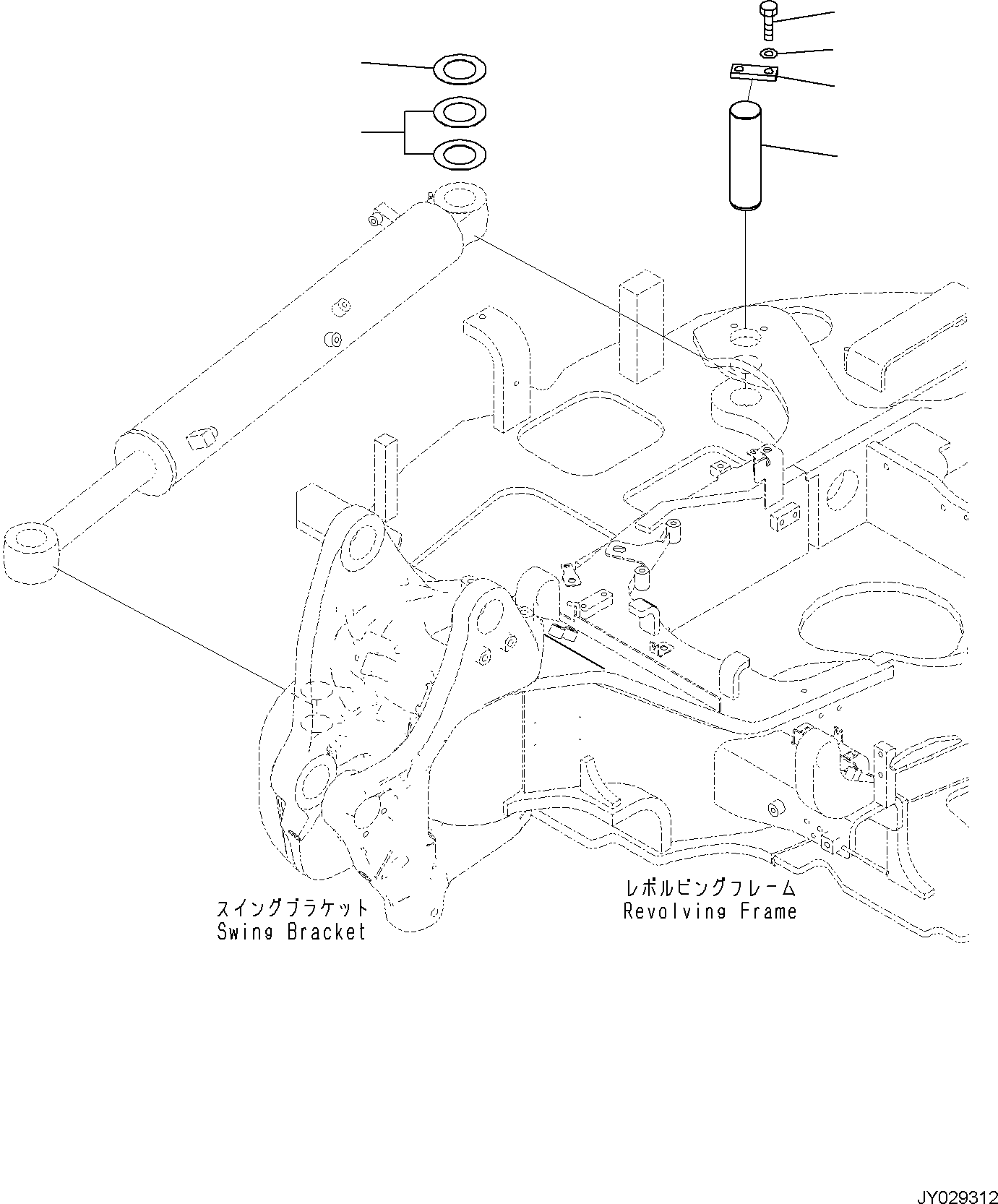 Komatsu parts book diagram for PC55MR-5E0 S/N 9101 AND UP: BOOM SWING CYLINDER, PIN