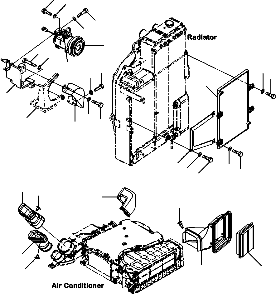 Excavators Komatsu / PC88MR-8 S/N A90001-UP(PC88MR8) / K0700-001002 AIR CONDITIONING AIR DUCT, COMPRESSOR, AND CONDENSER(K-069 : K0700-001002)