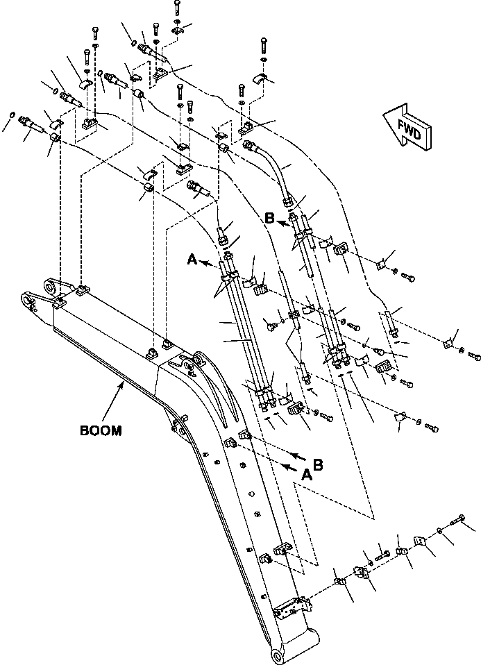 Excavators Komatsu / PC88MR-8 S/N A90001-UP(PC88MR8) / T1110-002004C HYDRAULIC PIPING BOOM LINES - WITH 1 ADDITIONAL ACTUATOR(T-011 : T1110-002004C)