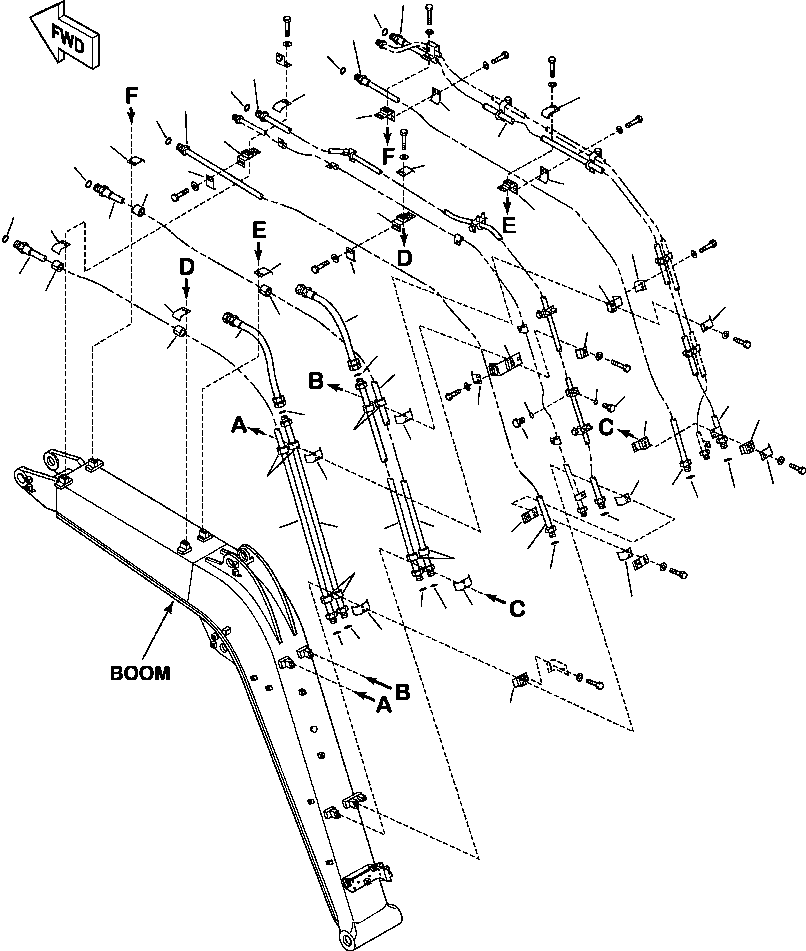 Excavators Komatsu / PC88MR-8 S/N A90001-UP(PC88MR8) / T1110-002004E HYDRAULIC PIPING BOOM LINES - WITH 2 ADDITIONAL ACTUATORS(T-019 : T1110-002004E)