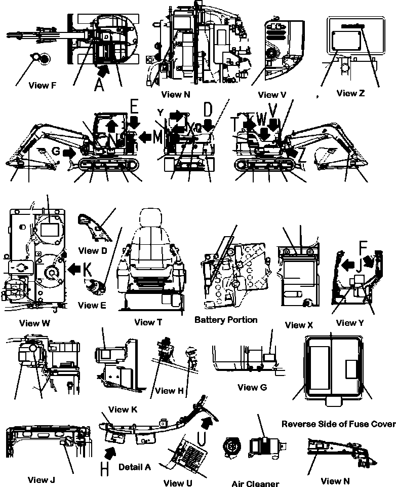 Excavators Komatsu / PC88MR-8 S/N A90001-UP(PC88MR8) / U0100-001001 MARKS AND PLATES FOR NORTH AMERICA(U-001 : U0100-001001)