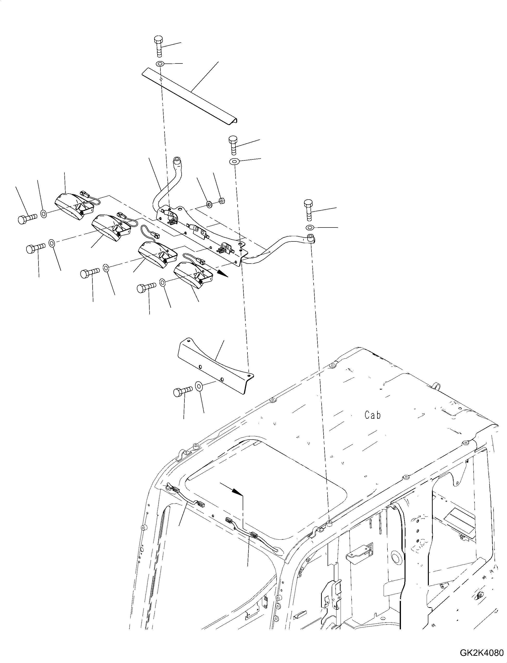 Excavators Komatsu / PW148-11 S/N H55051-UP(PW00006H) / Additional Front Working Lamp, Cab Top (#H55108-)(E007002 : E0310-001001A)