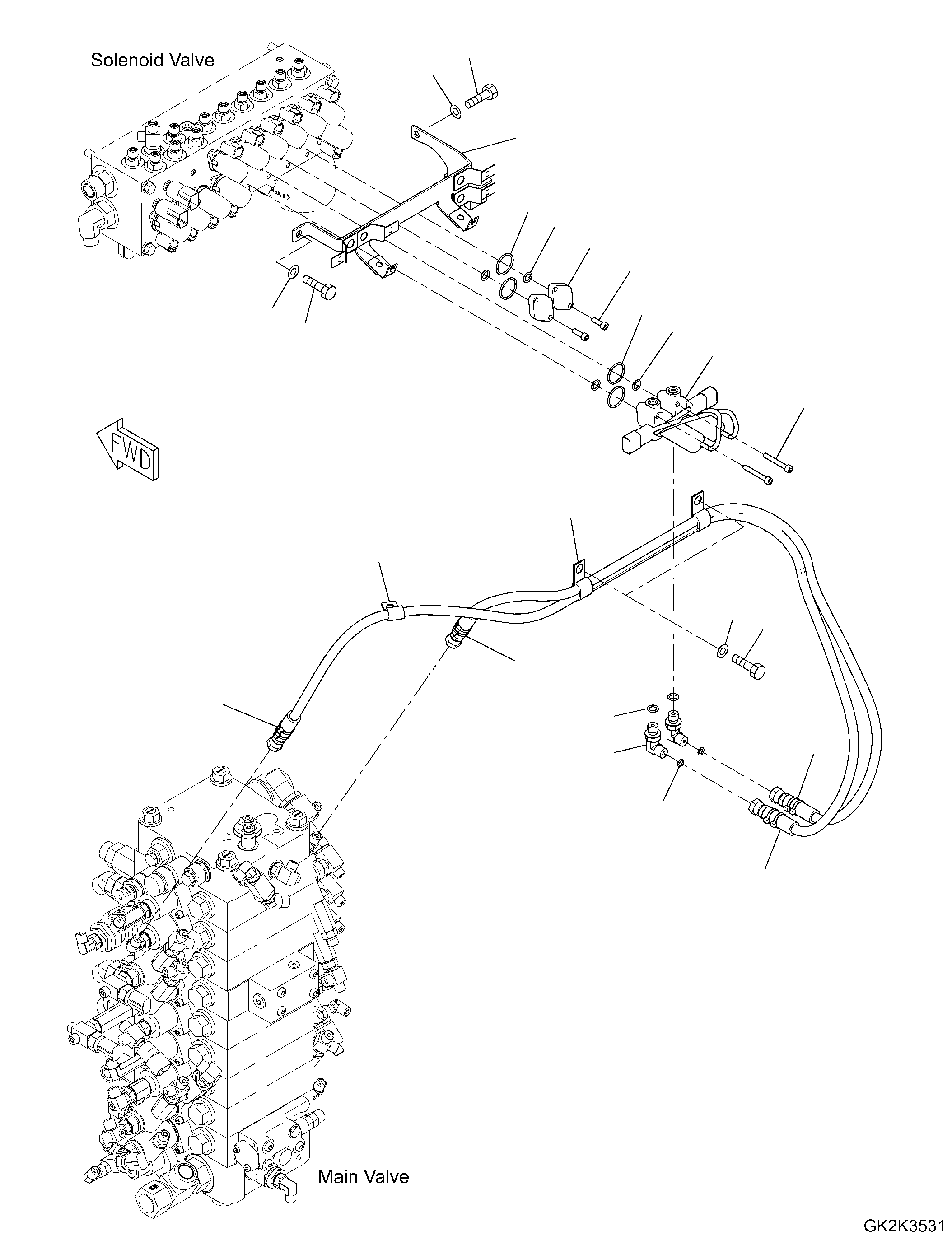 Excavators Komatsu / PW148-11 S/N H55051-UP(PW00006H) / Solenoid Valve, Prop Control, 1-Attachment, Proportional Control Piping(H032006 : H1831-001006)