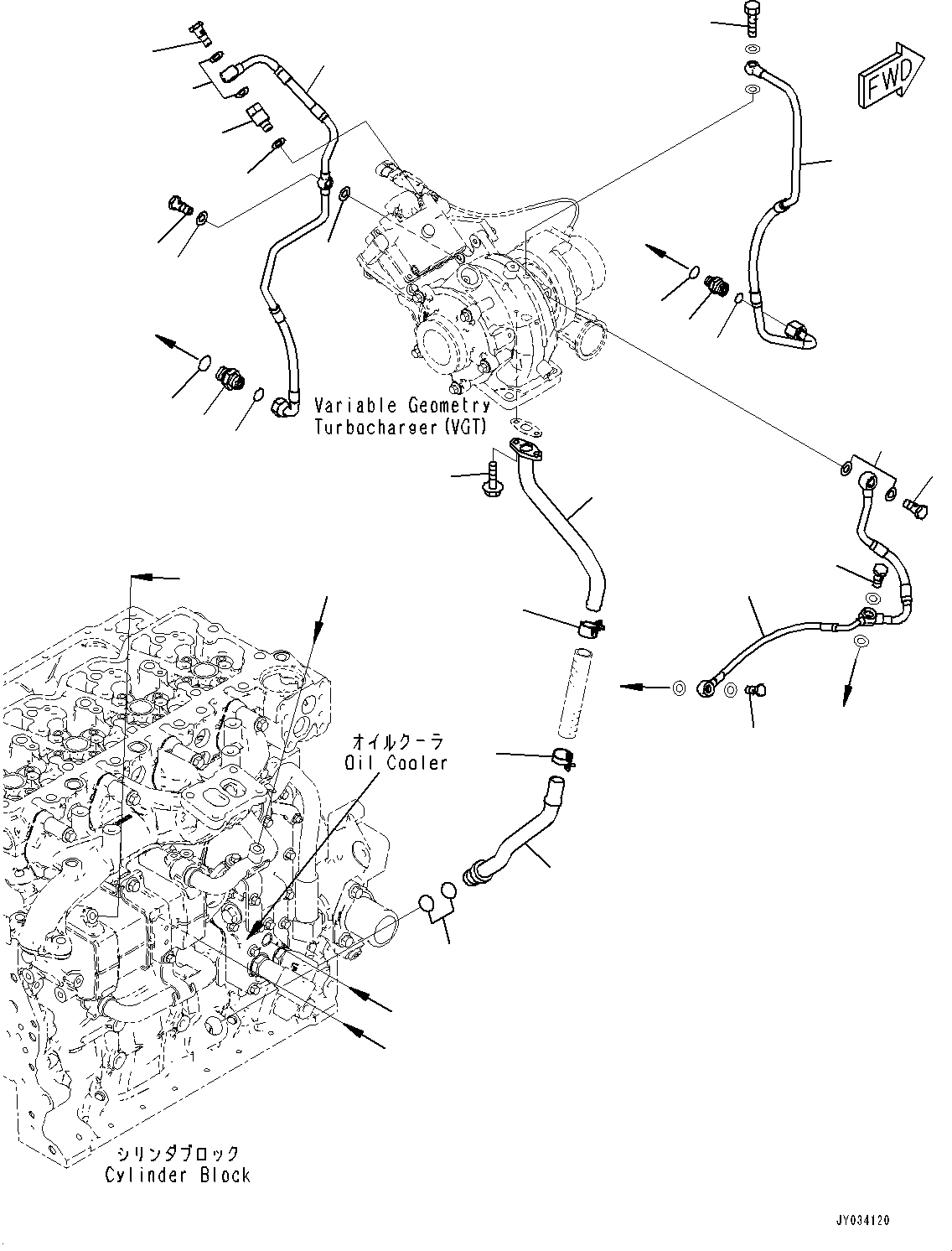 Engines Komatsu / SAA4D107E-3A S/N 22296044-UP (For PW160-11)(PW00007H) / Variable Geometry Turbocharger (VGT) Oil Piping(A011001 : ATP00-002001)